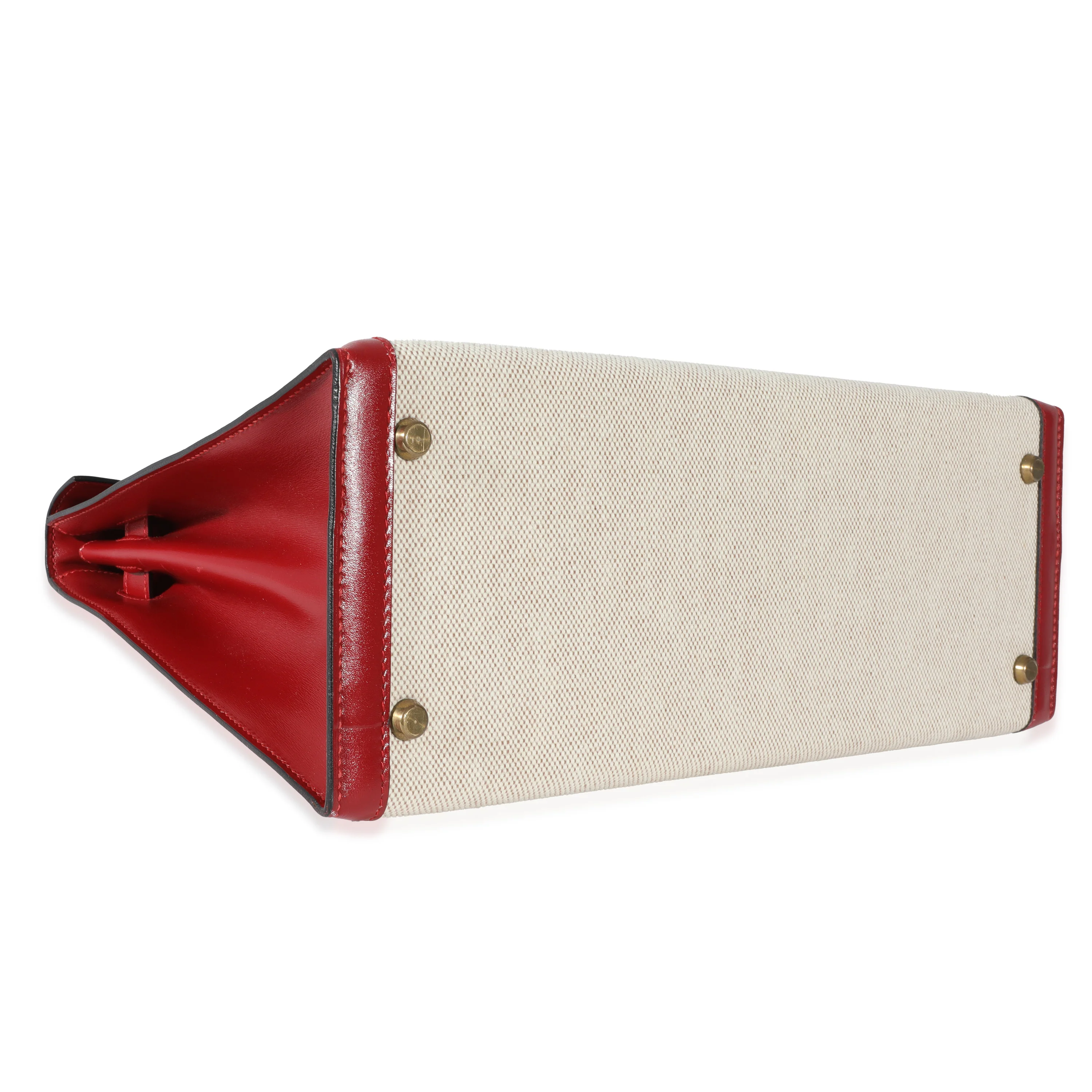 Hermes Vintage Rouge Box Natural Toile Sellier Kelly 32 GHW - Image 6