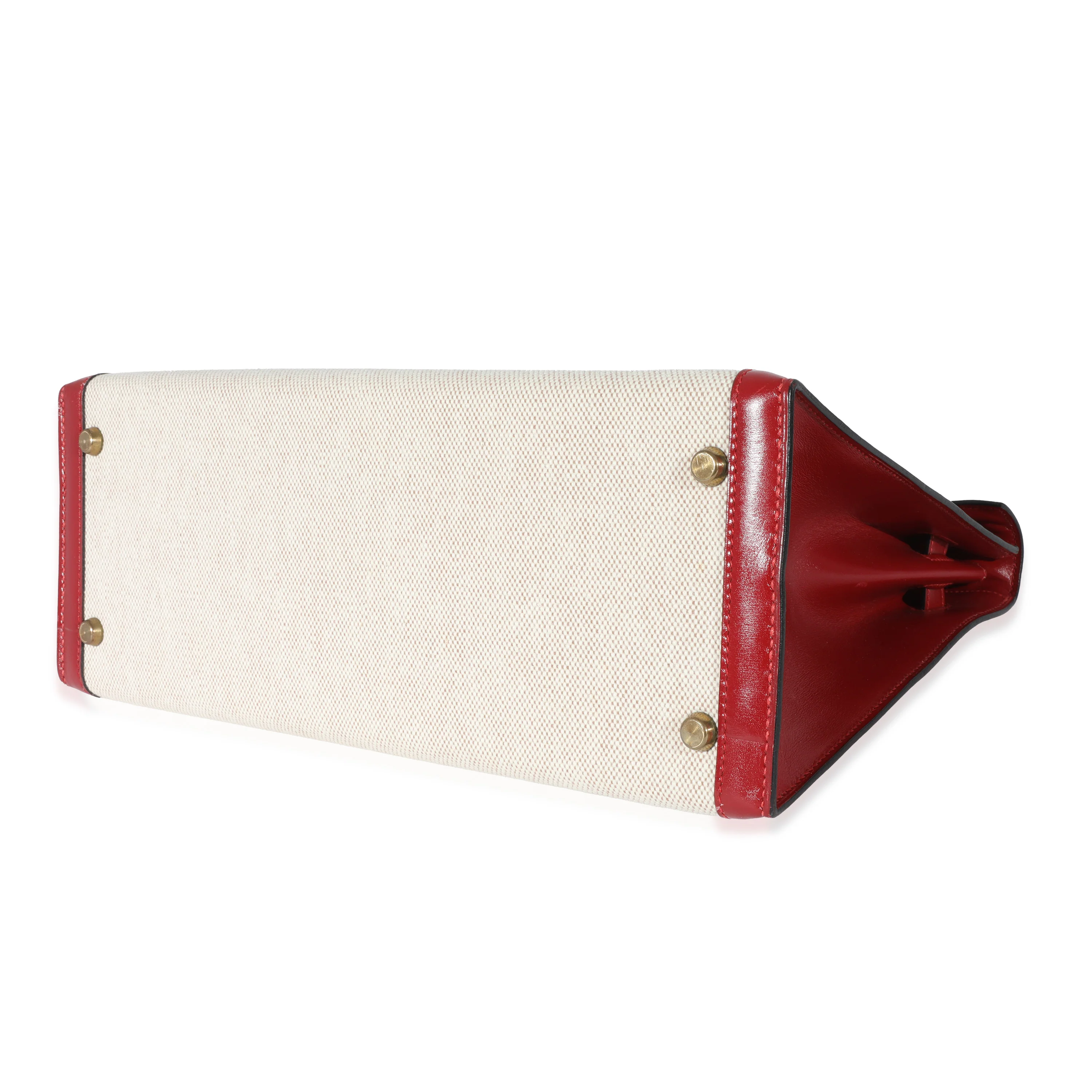 Hermes Vintage Rouge Box Natural Toile Sellier Kelly 32 GHW - Image 7