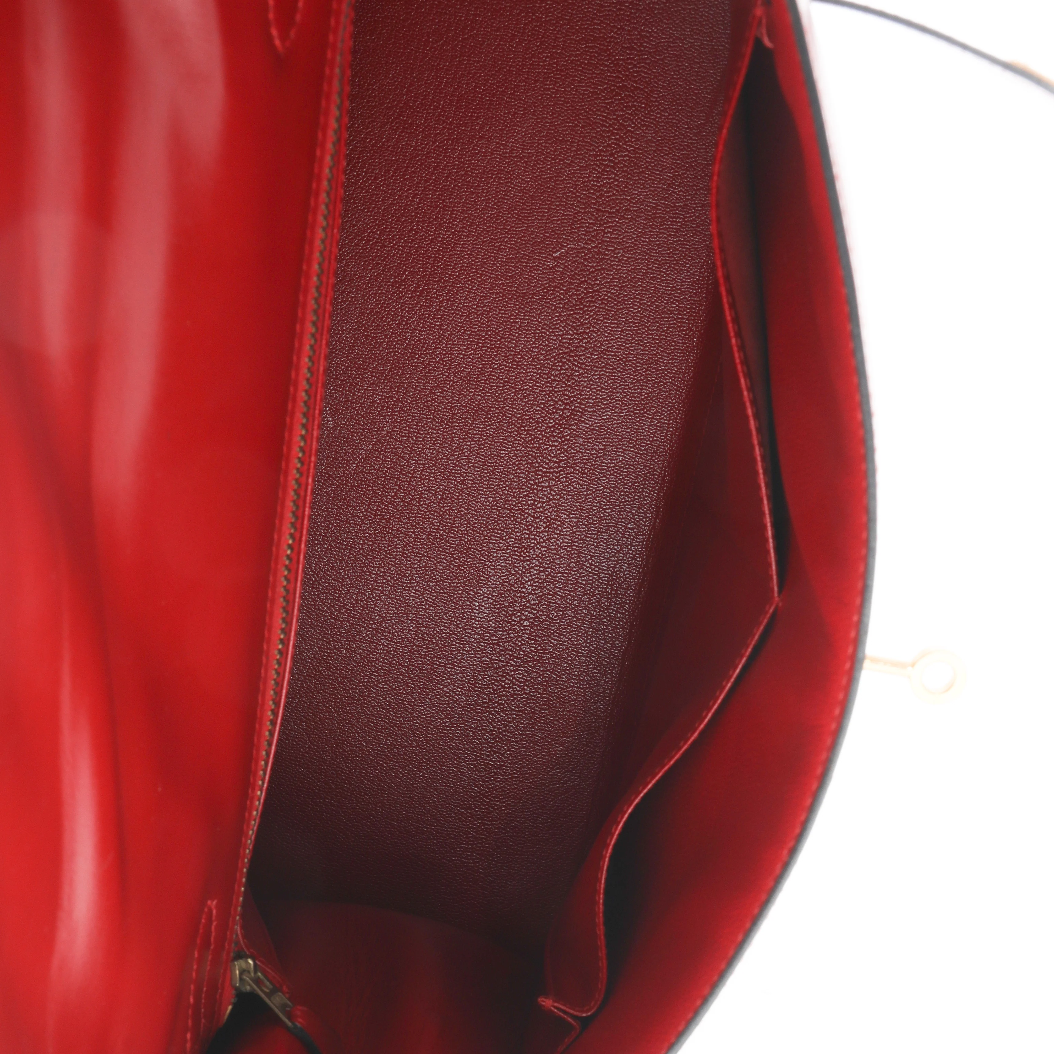 Hermes Vintage Rouge Box Natural Toile Sellier Kelly 32 GHW - Image 8