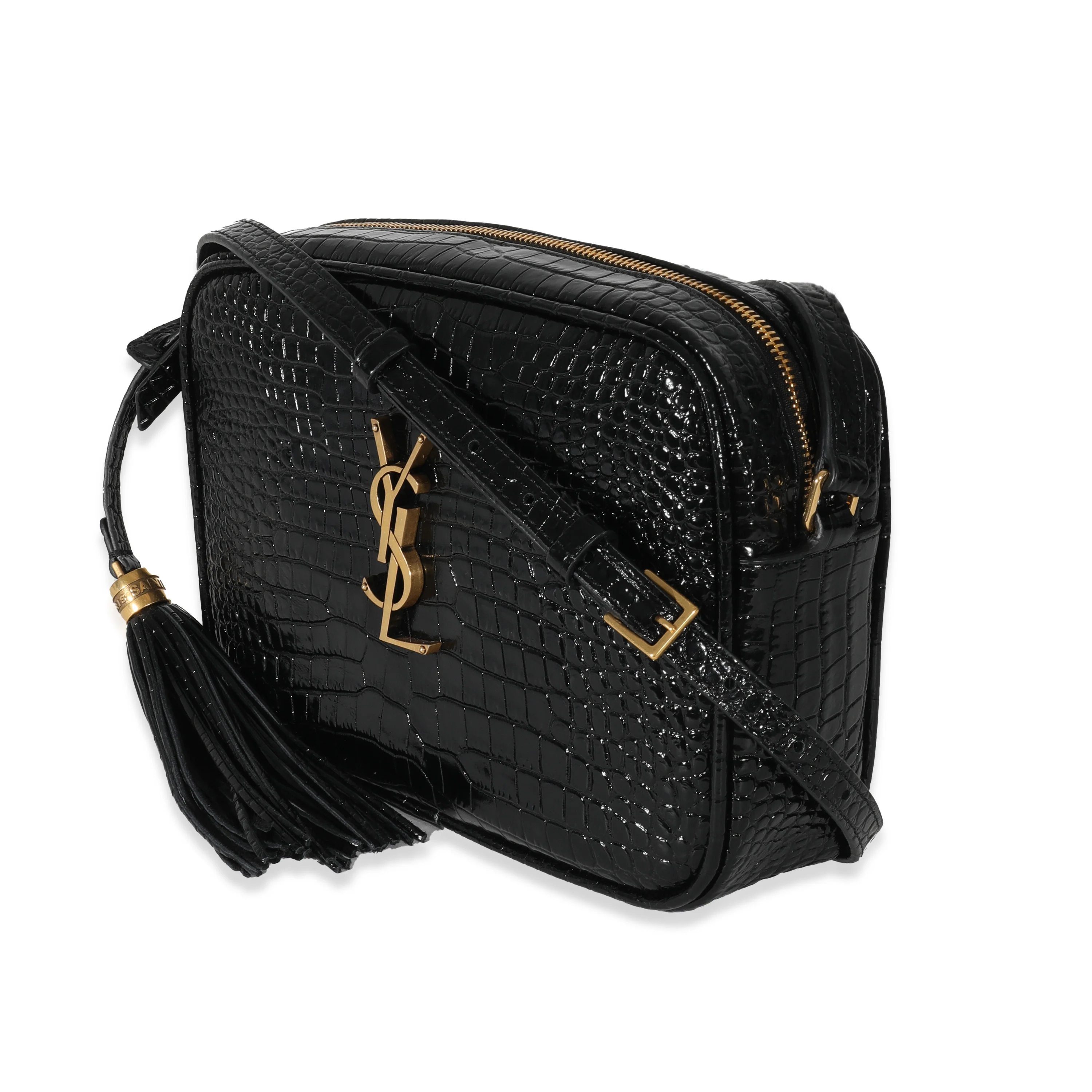 Saint Laurent Black Croc Embossed Lou Camera Bag - Image 2