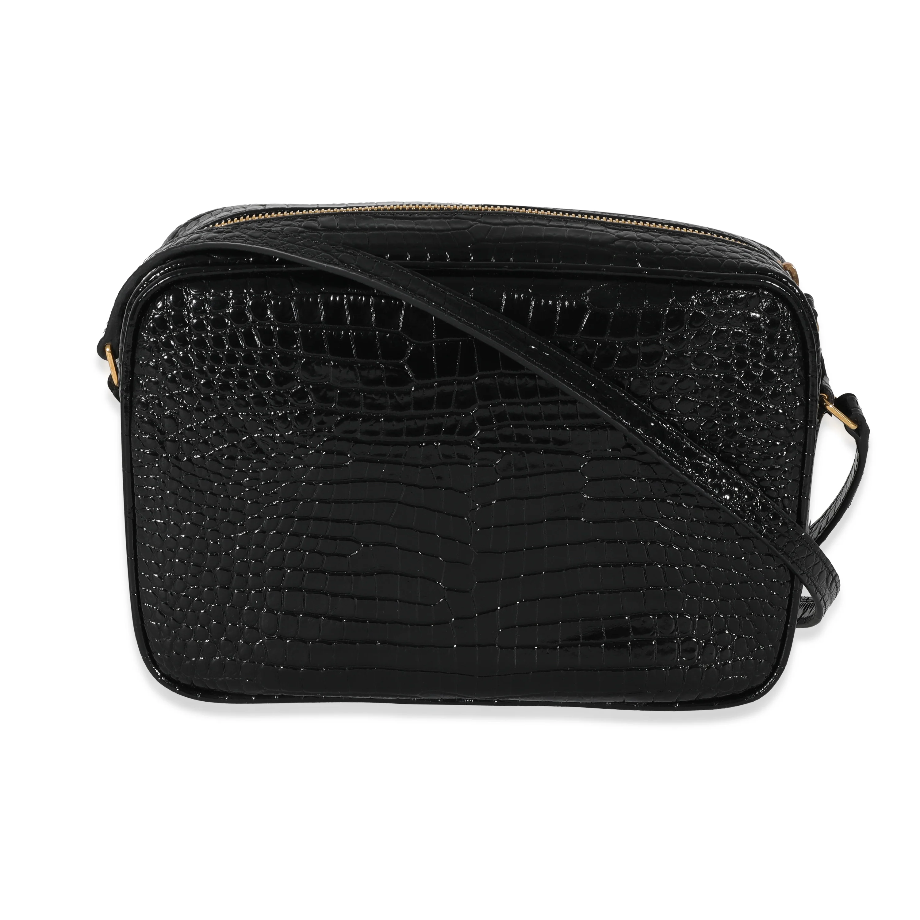 Saint Laurent Black Croc Embossed Lou Camera Bag - Image 3