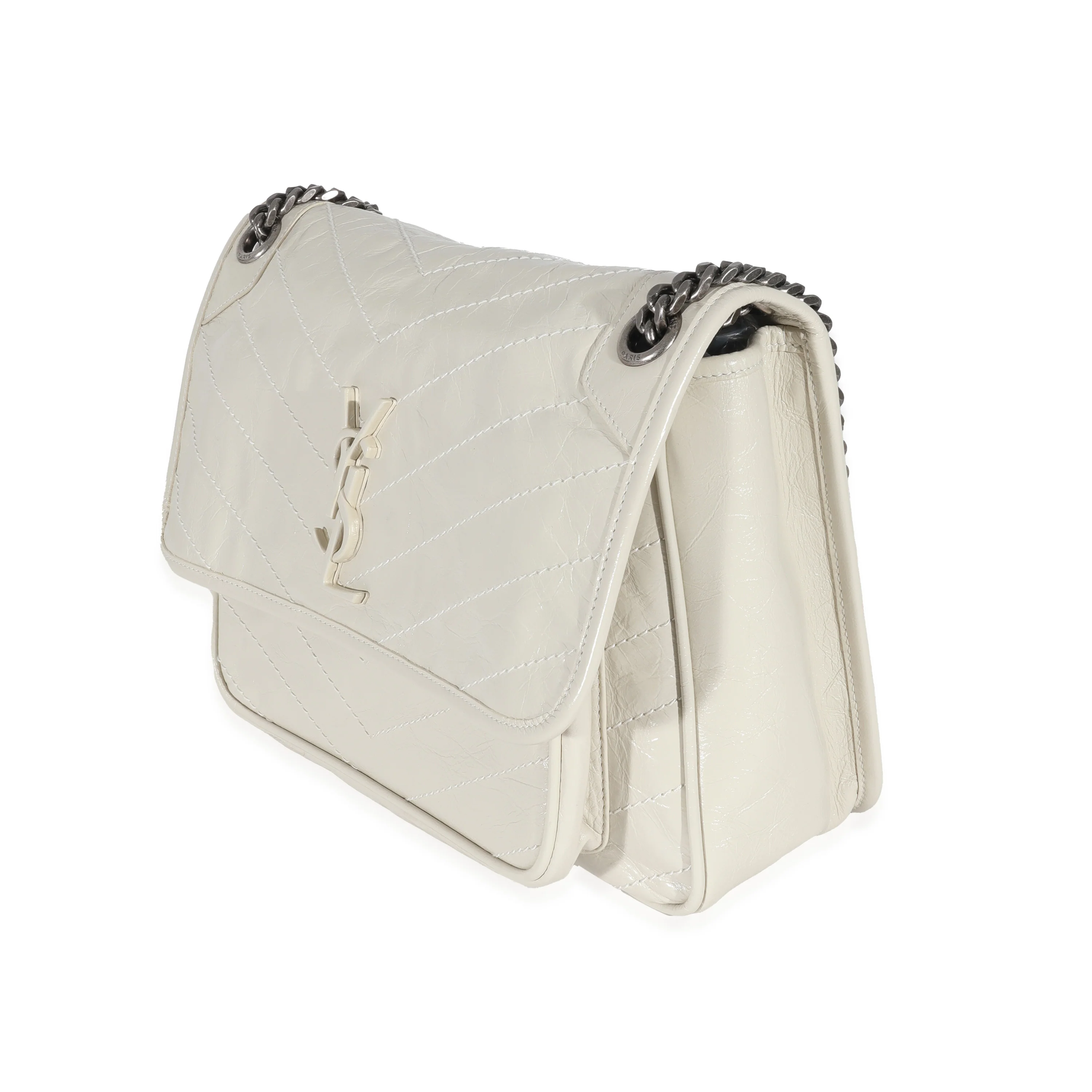 Saint Laurent White Crinkled Calfskin Medium Niki Bag - Image 2