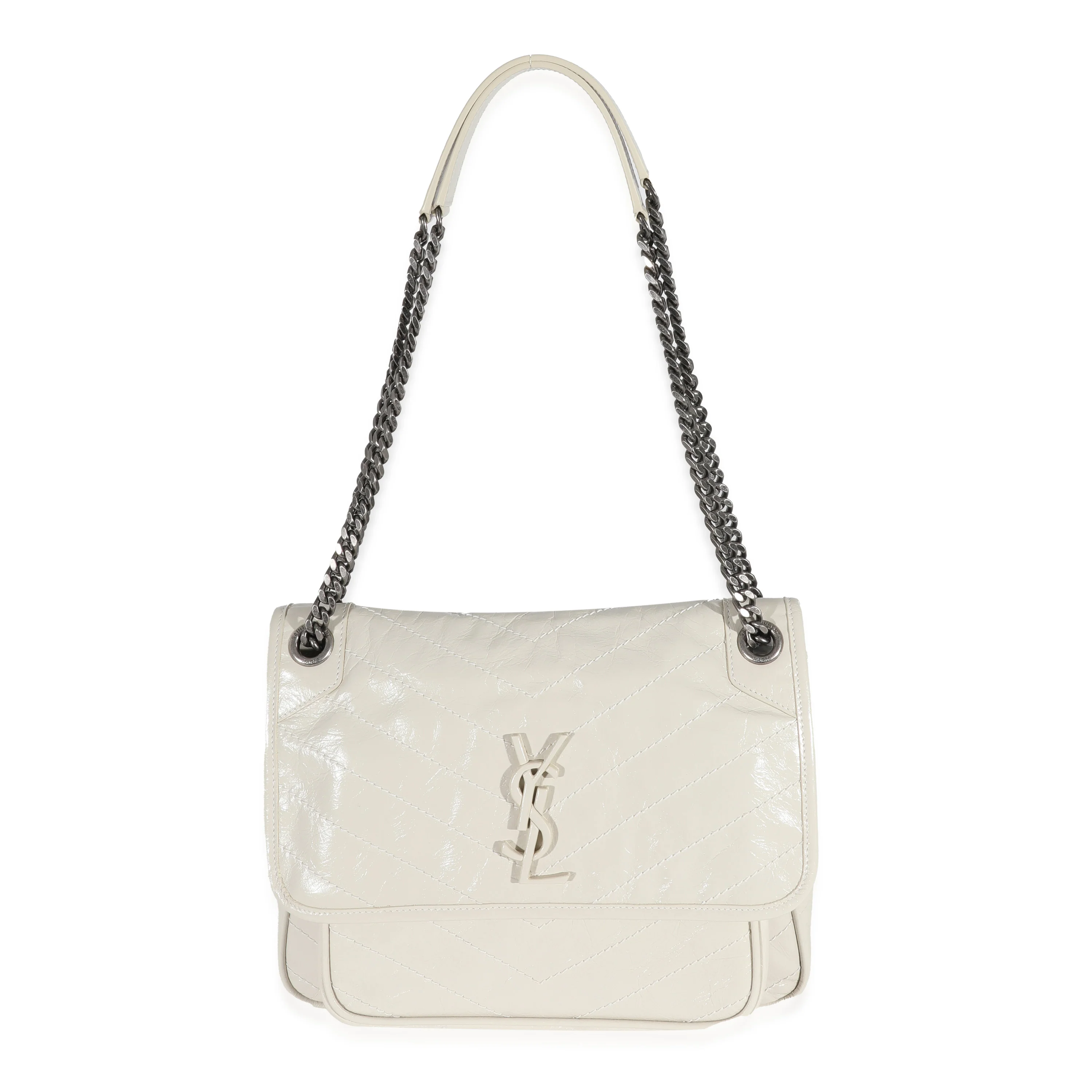 Saint Laurent White Crinkled Calfskin Medium Niki Bag - Image 4