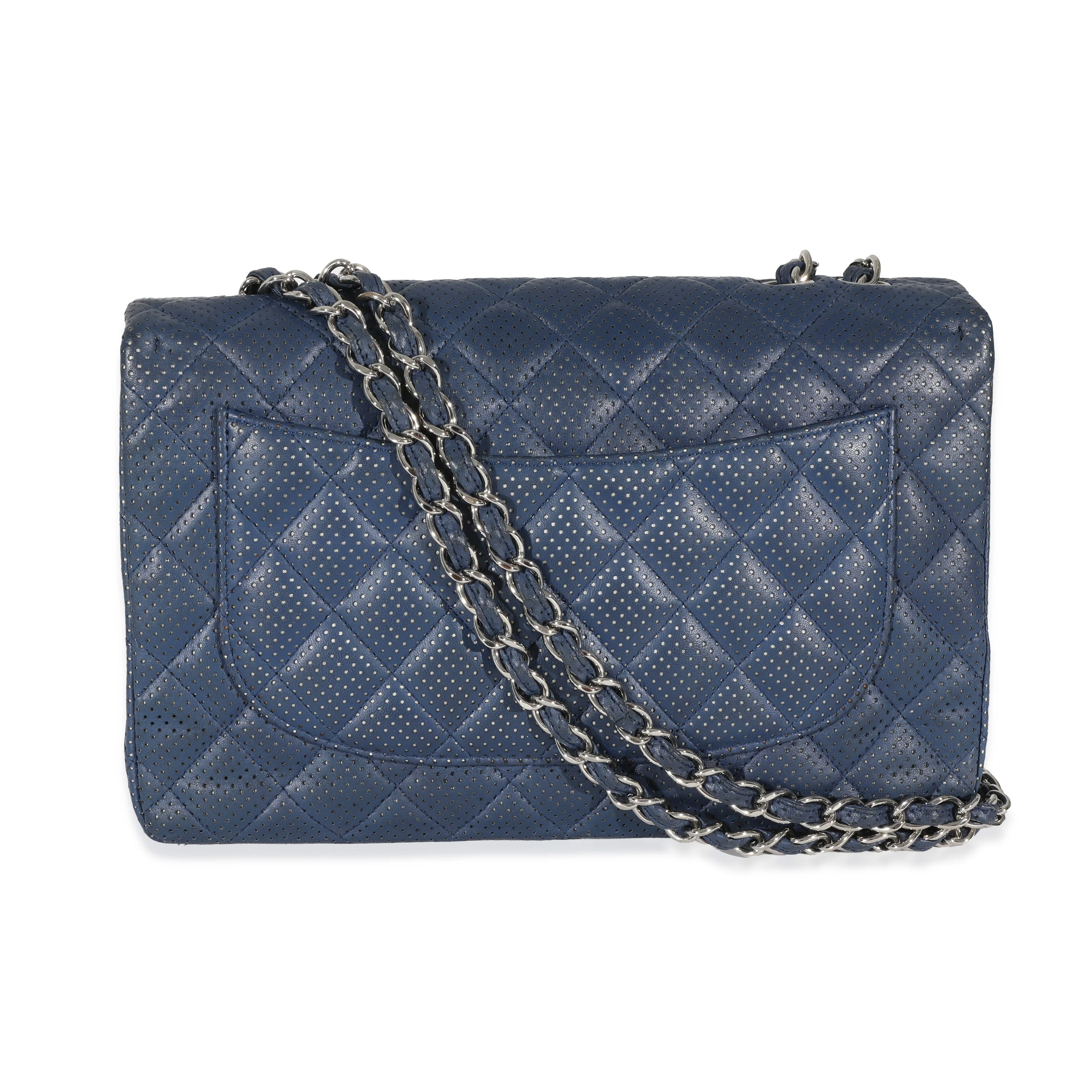 Chanel Navy Perforated Lambskin Jumbo Single Flap Bag - Image 3