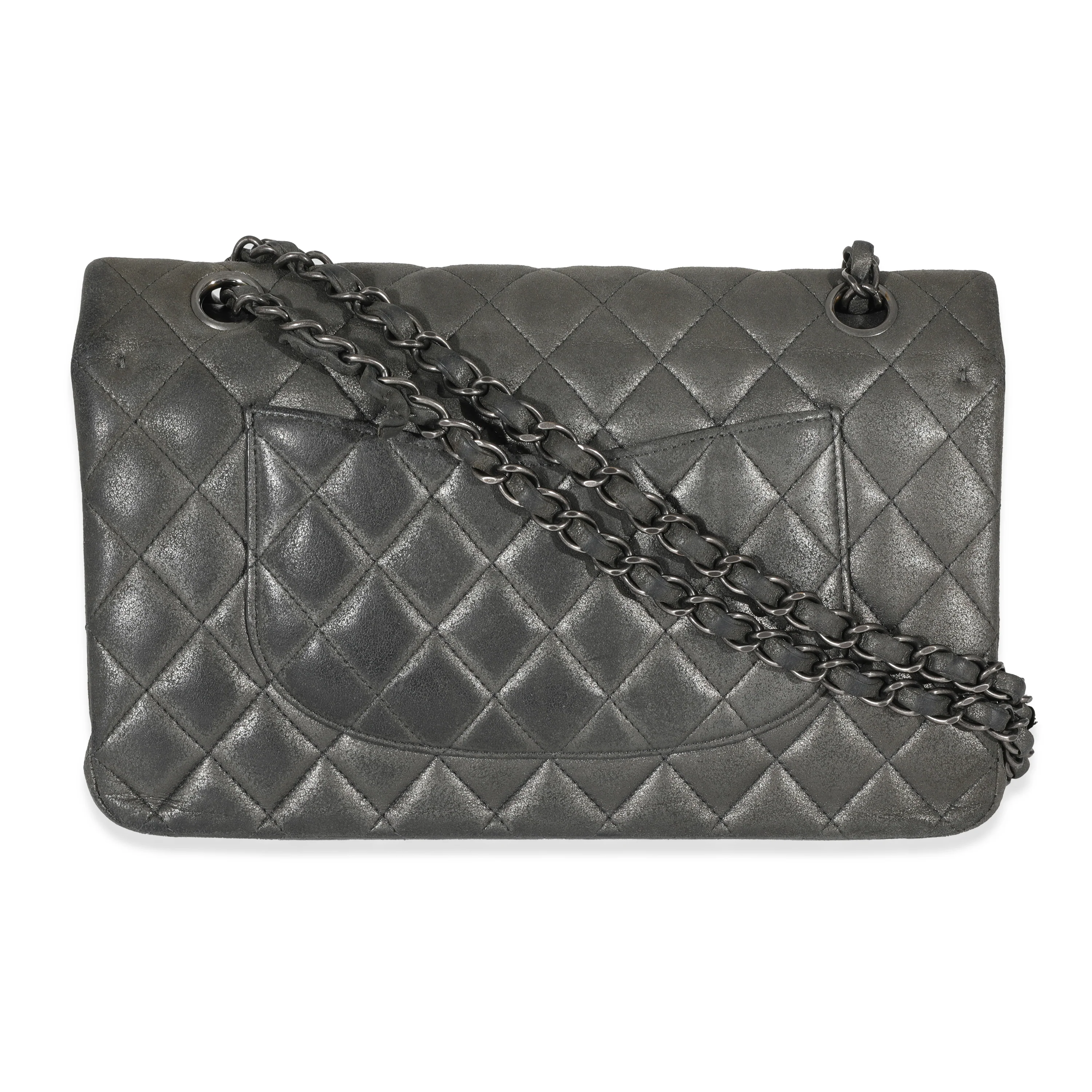 Grey Metallic Nubuck Medium Classic Double Flap - Image 3