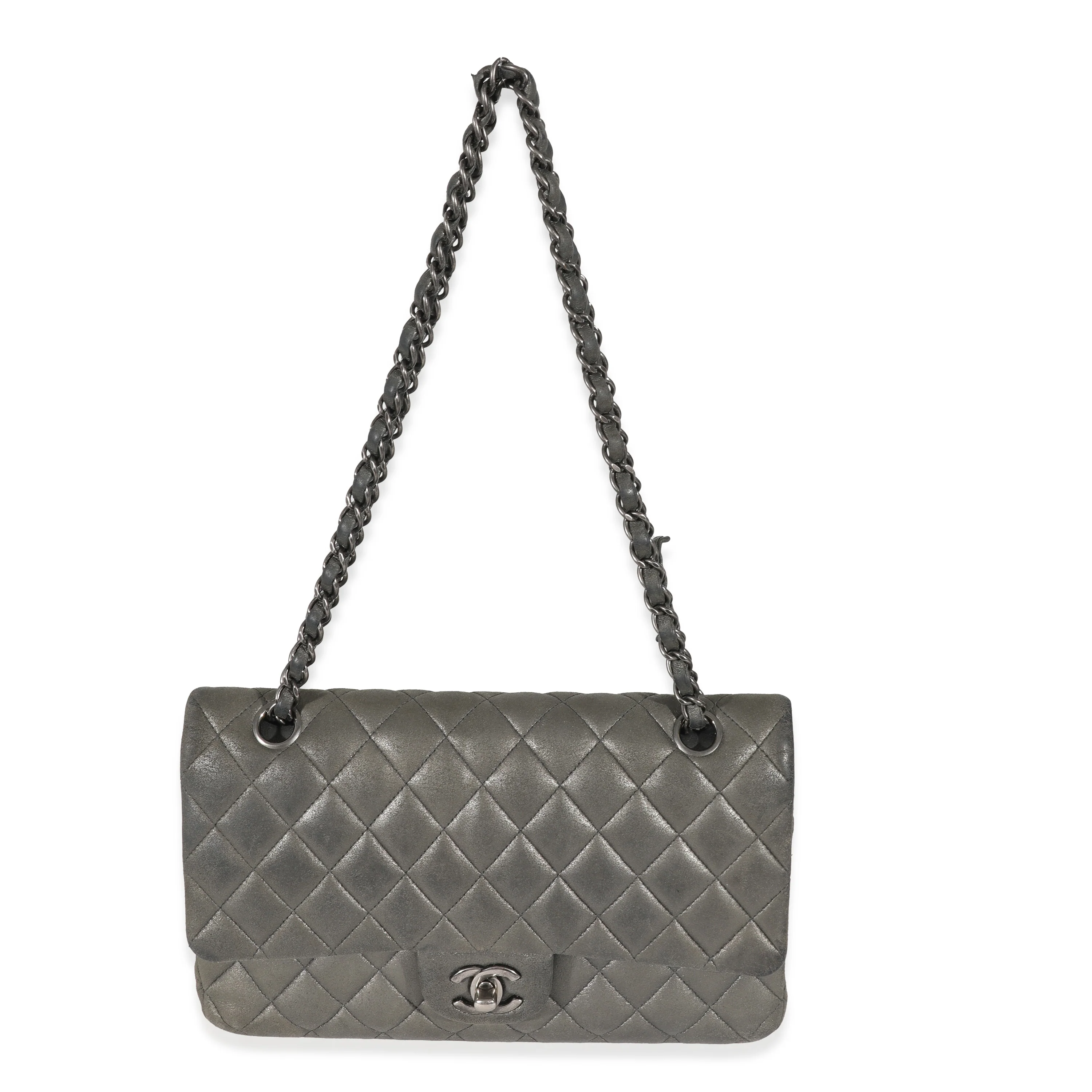 Grey Metallic Nubuck Medium Classic Double Flap - Image 4