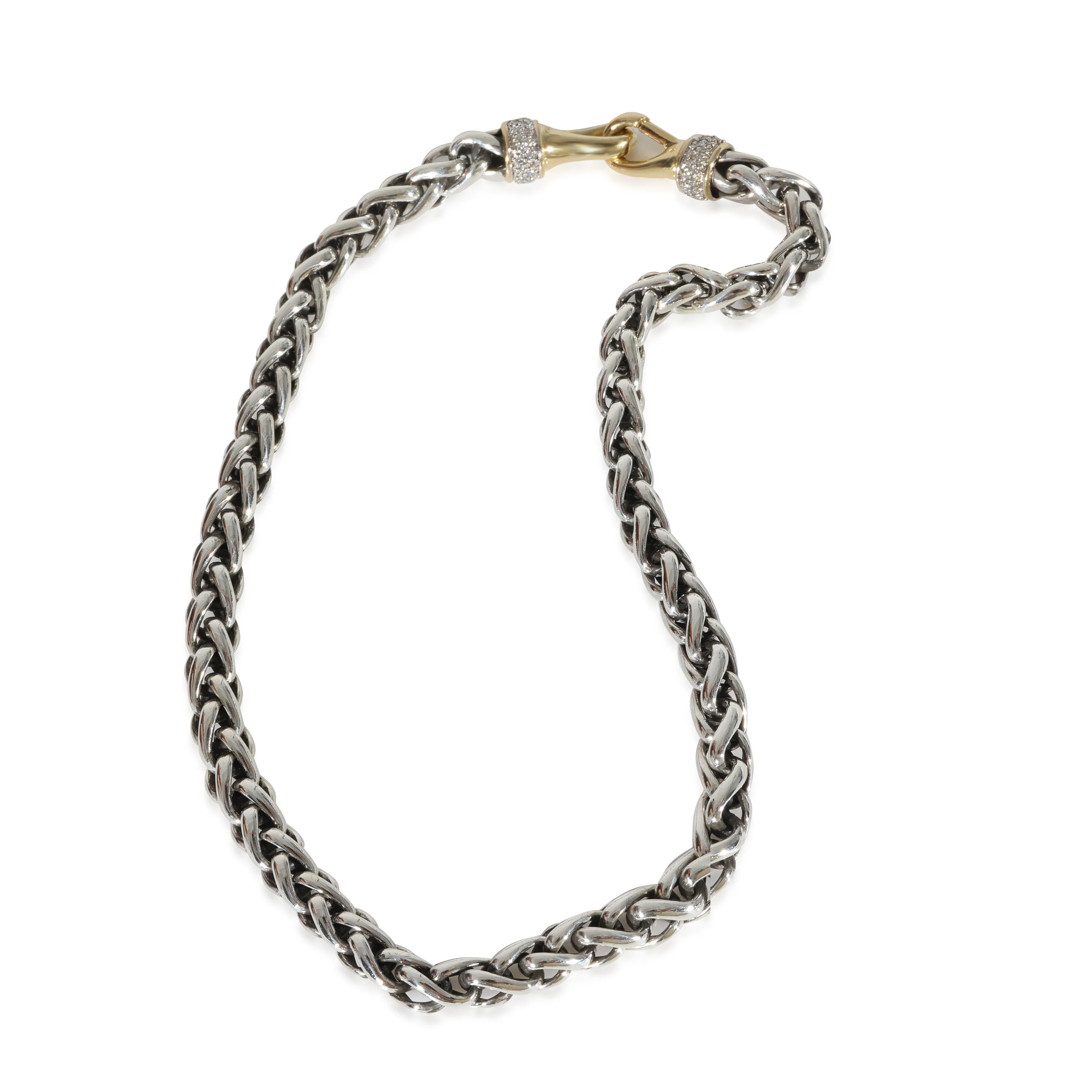 David Yurman Wheat Chain Diamond Hook Necklace in 18K Gold & Silver 0.68 CTW - Image 2