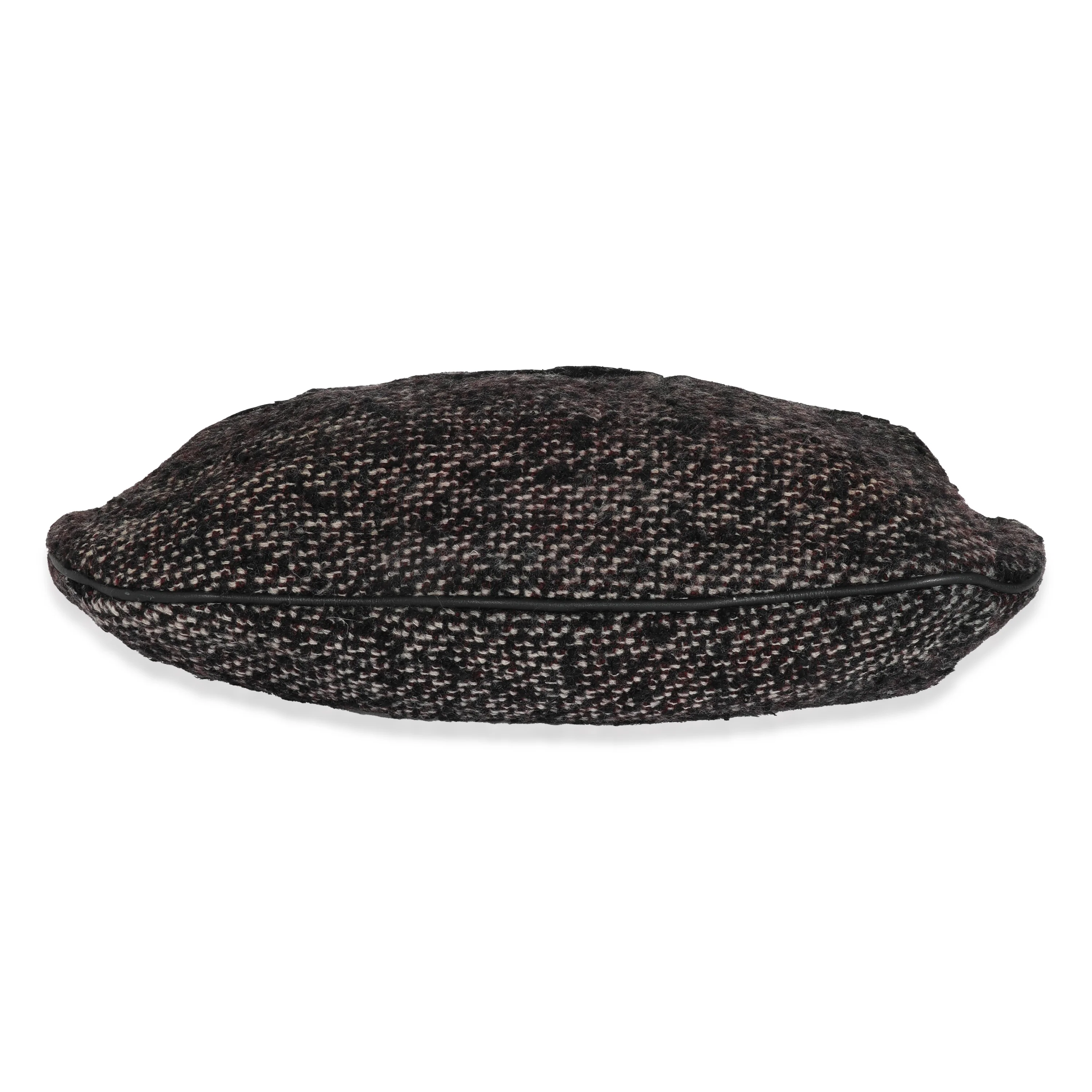 Black Tweed Leather Coco Pleats Hobo - Image 5