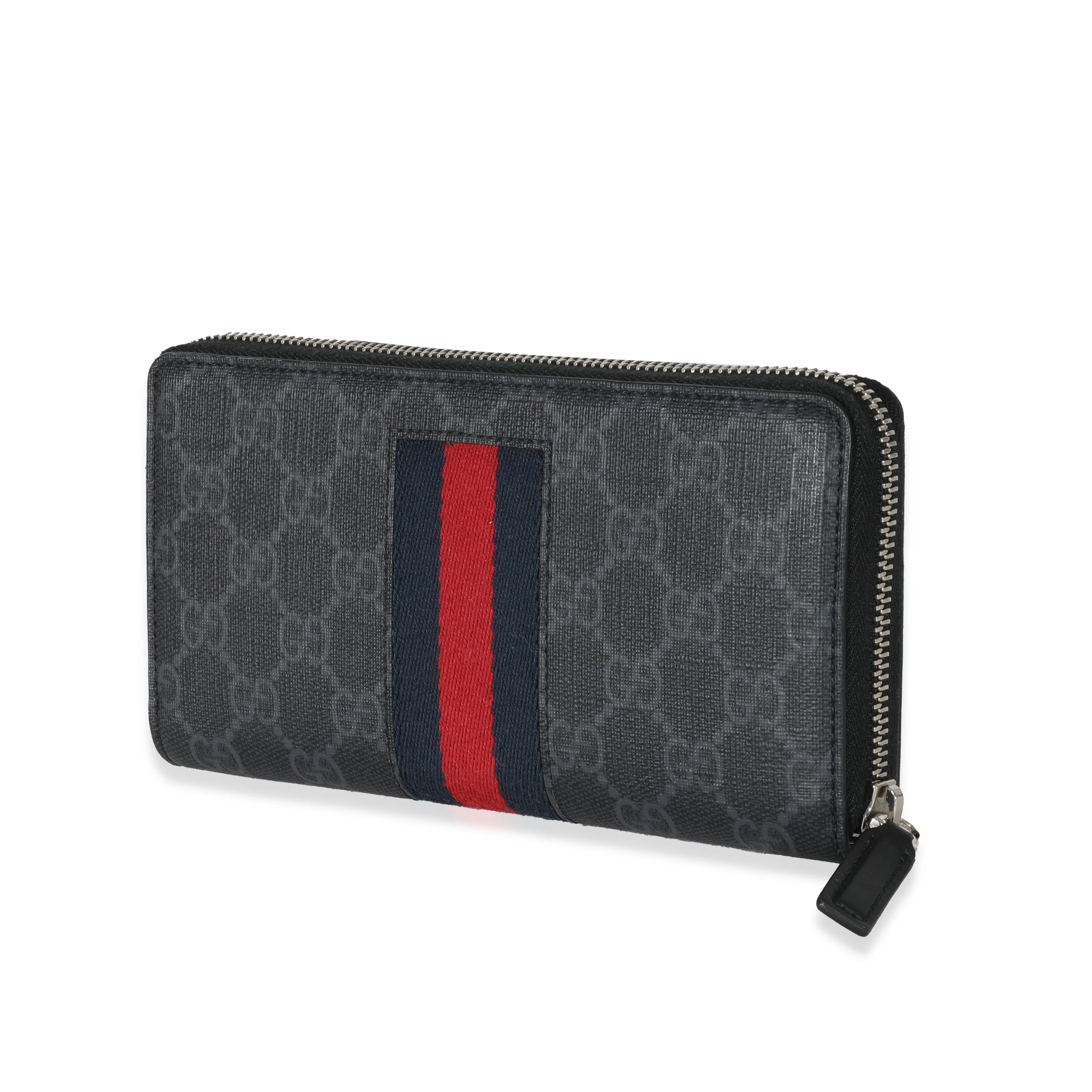 Gucci Black Canvas GG Supreme Web Zip Around Wallet - Image 2