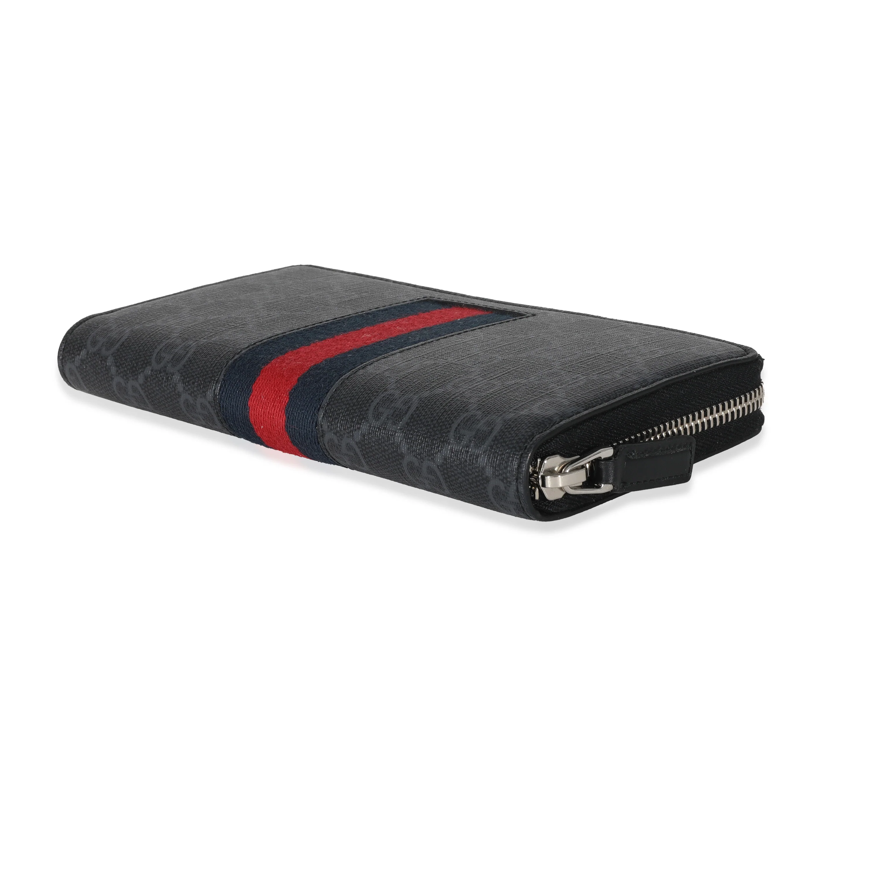 Gucci Black Canvas GG Supreme Web Zip Around Wallet - Image 7