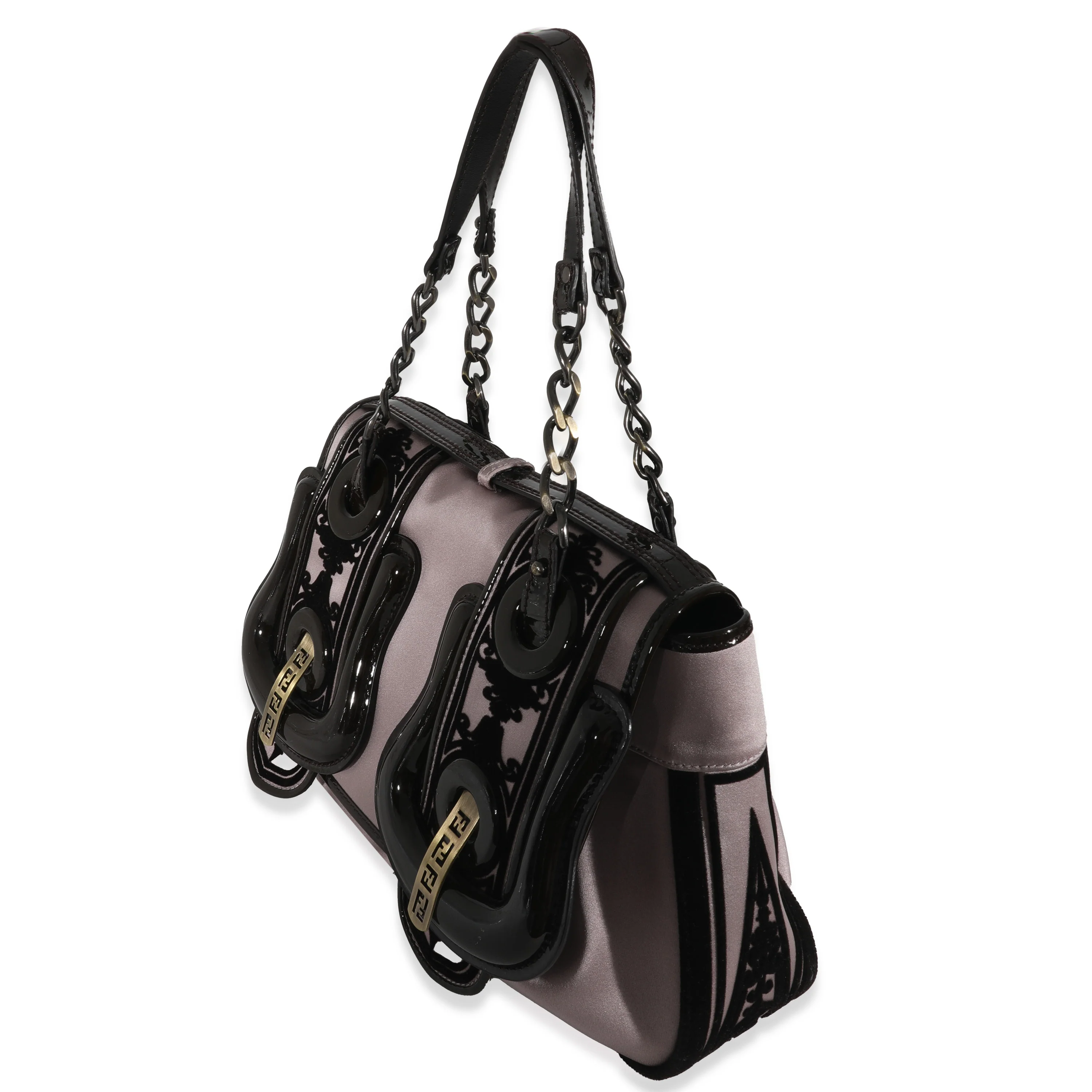 Fendi Pink Brown Satin B-Bag - Image 2