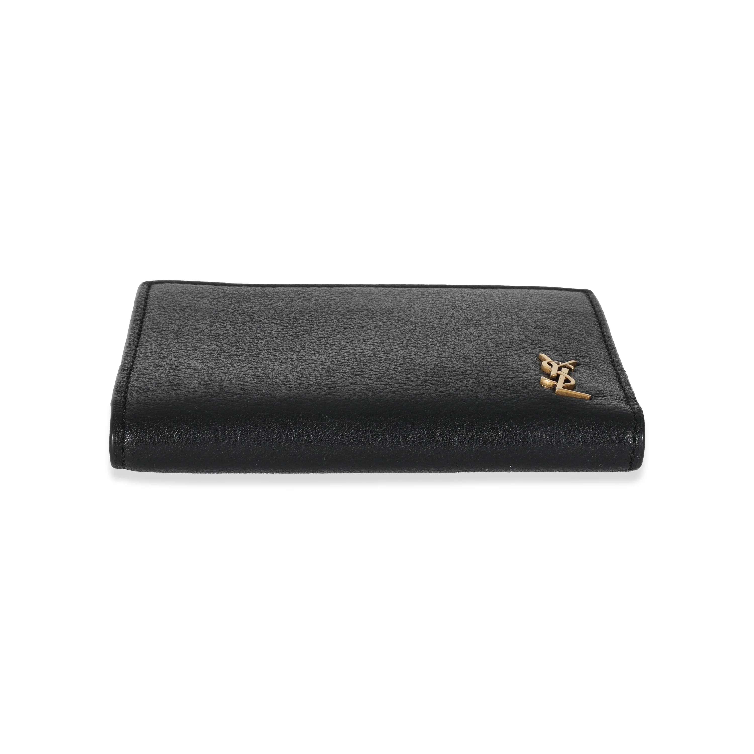 Saint Laurent Black Leather Tiny Cassandre Bifold Wallet - Image 5