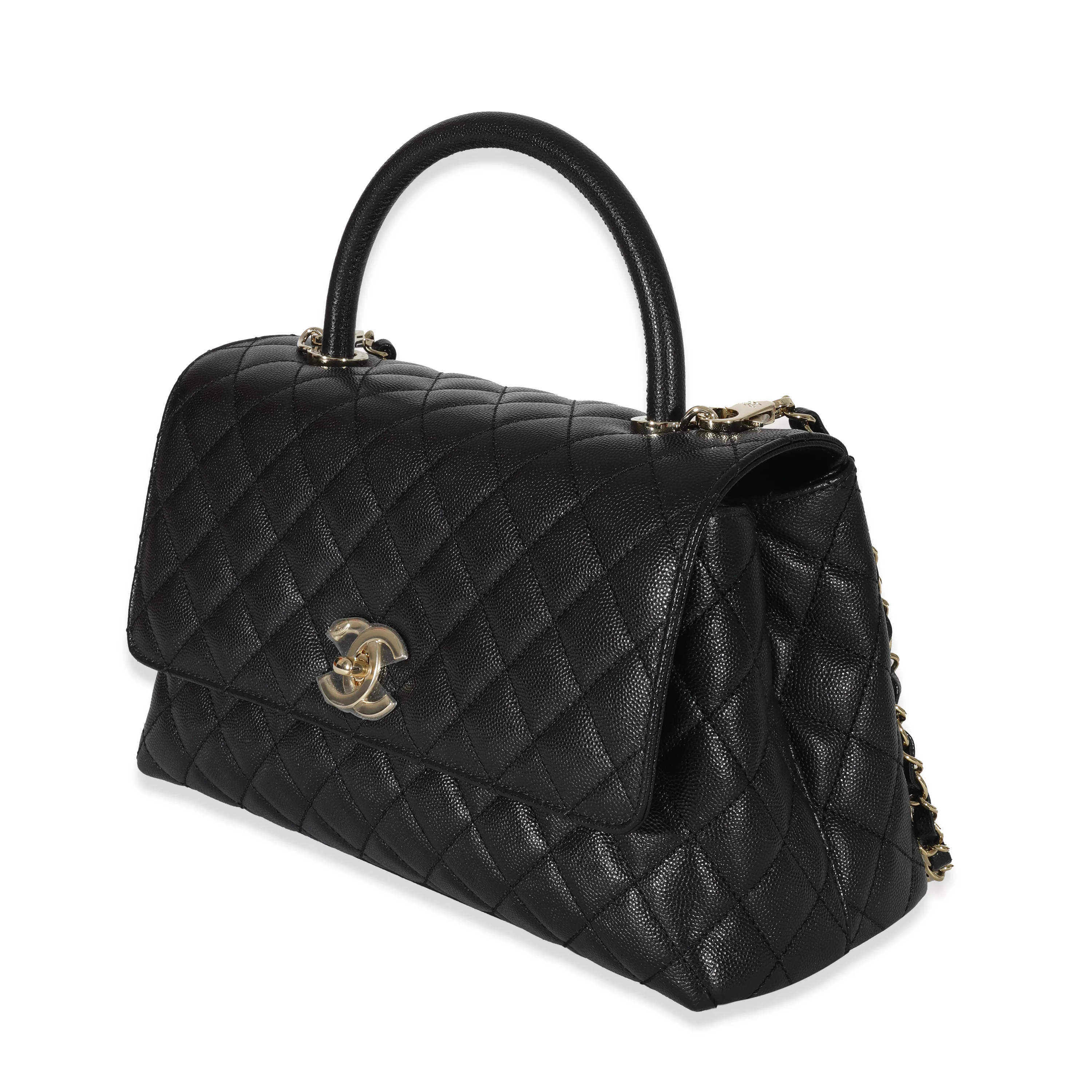 Chanel Black Quilted Caviar Medium Coco Top Handle Flap Bag - Image 2