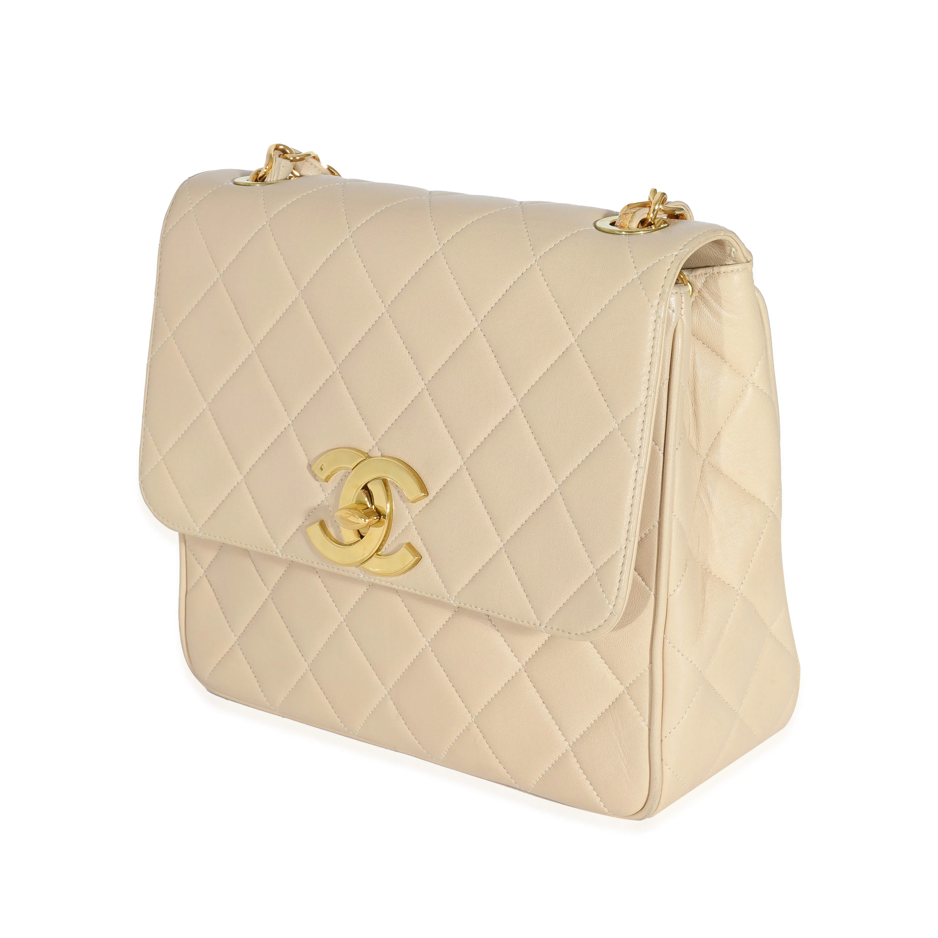 Chanel Vintage Beige Lambskin Jumbo 24k CC Square Flap Bag - Image 2
