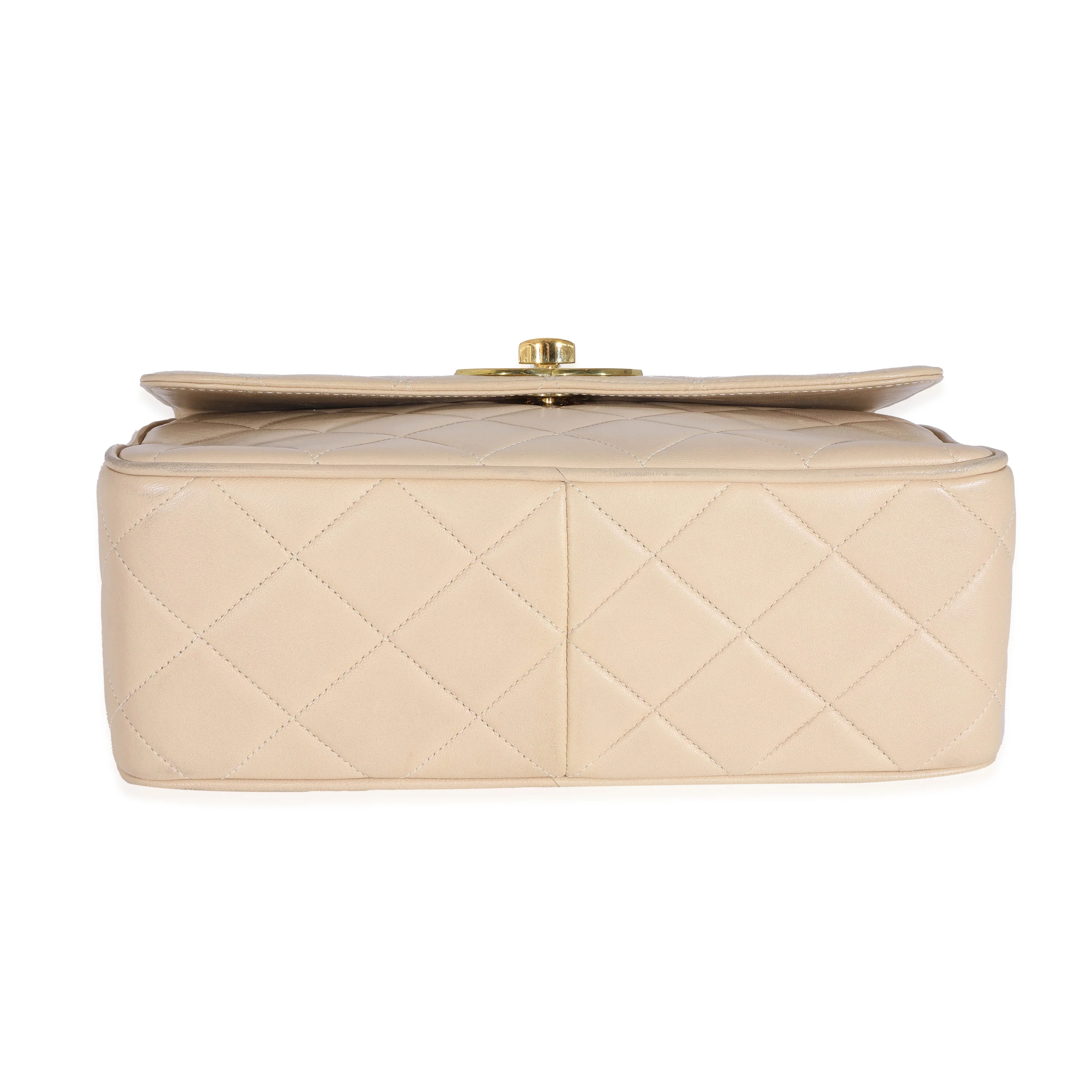 Chanel Vintage Beige Lambskin Jumbo 24k CC Square Flap Bag - Image 4
