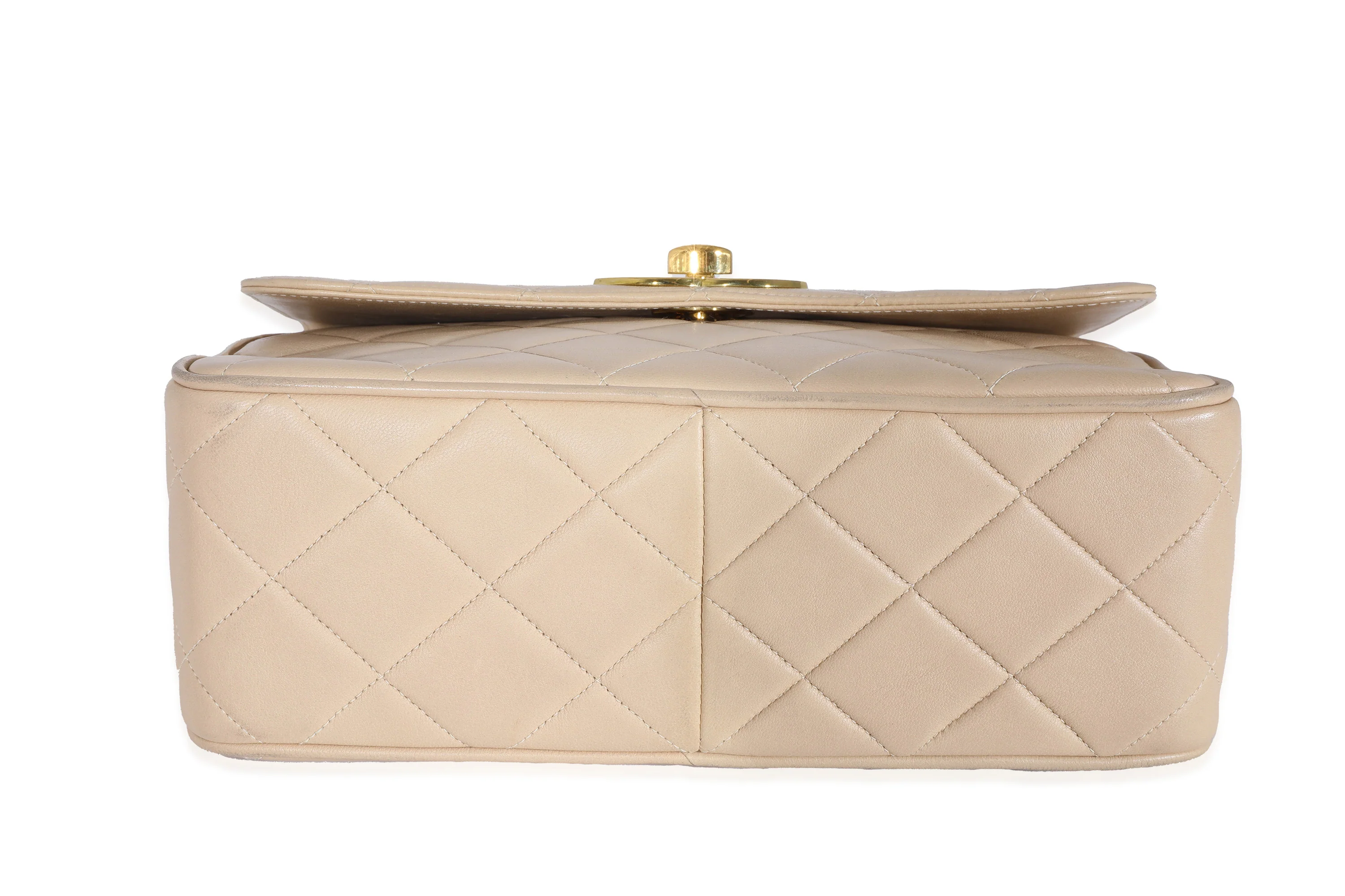 Chanel Vintage Beige Lambskin Jumbo 24k CC Square Flap Bag - Image 6