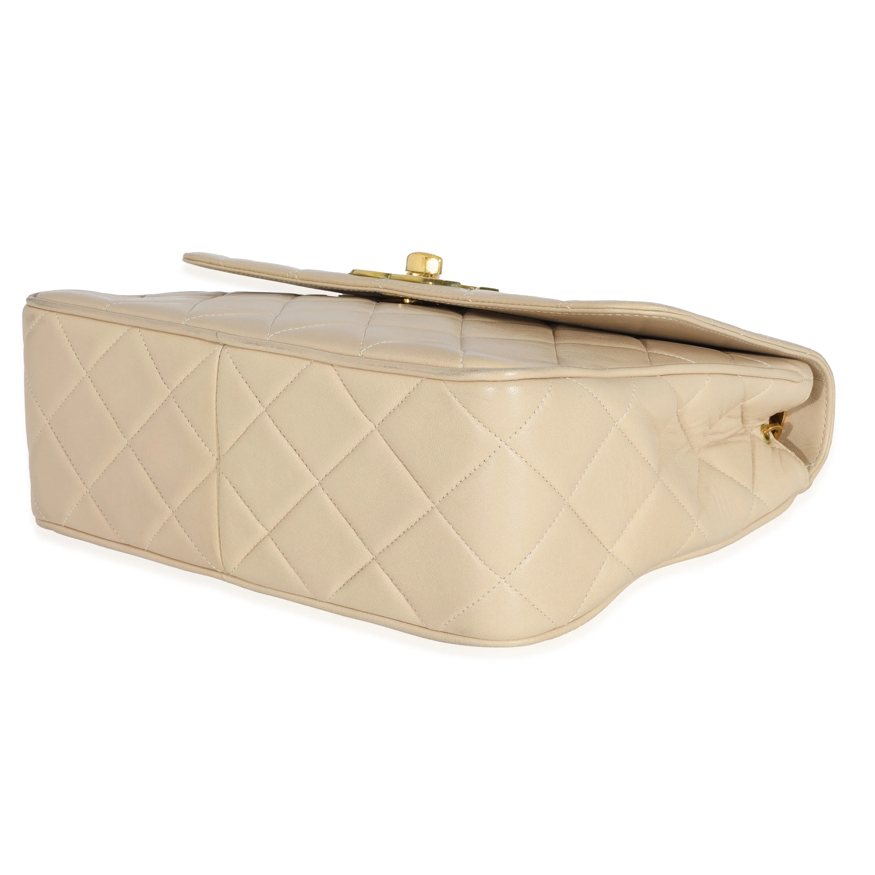 Chanel Vintage Beige Lambskin Jumbo 24k CC Square Flap Bag - Image 7