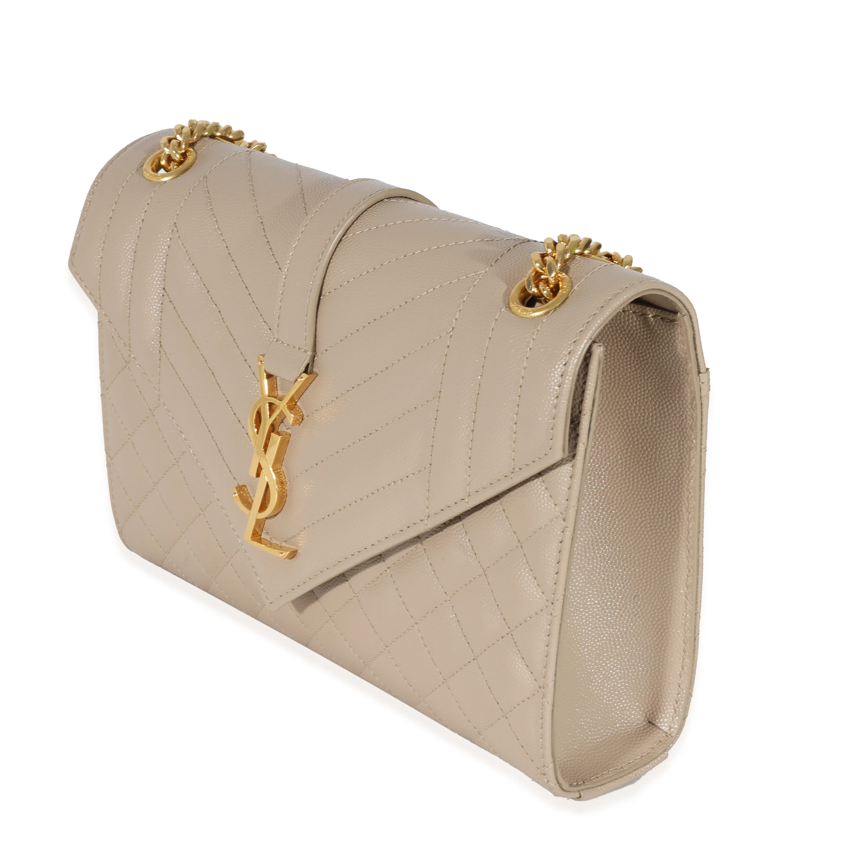 Saint Laurent Beige Grain De Poudre Medium Envelope In Mix Flap Bag - Image 2