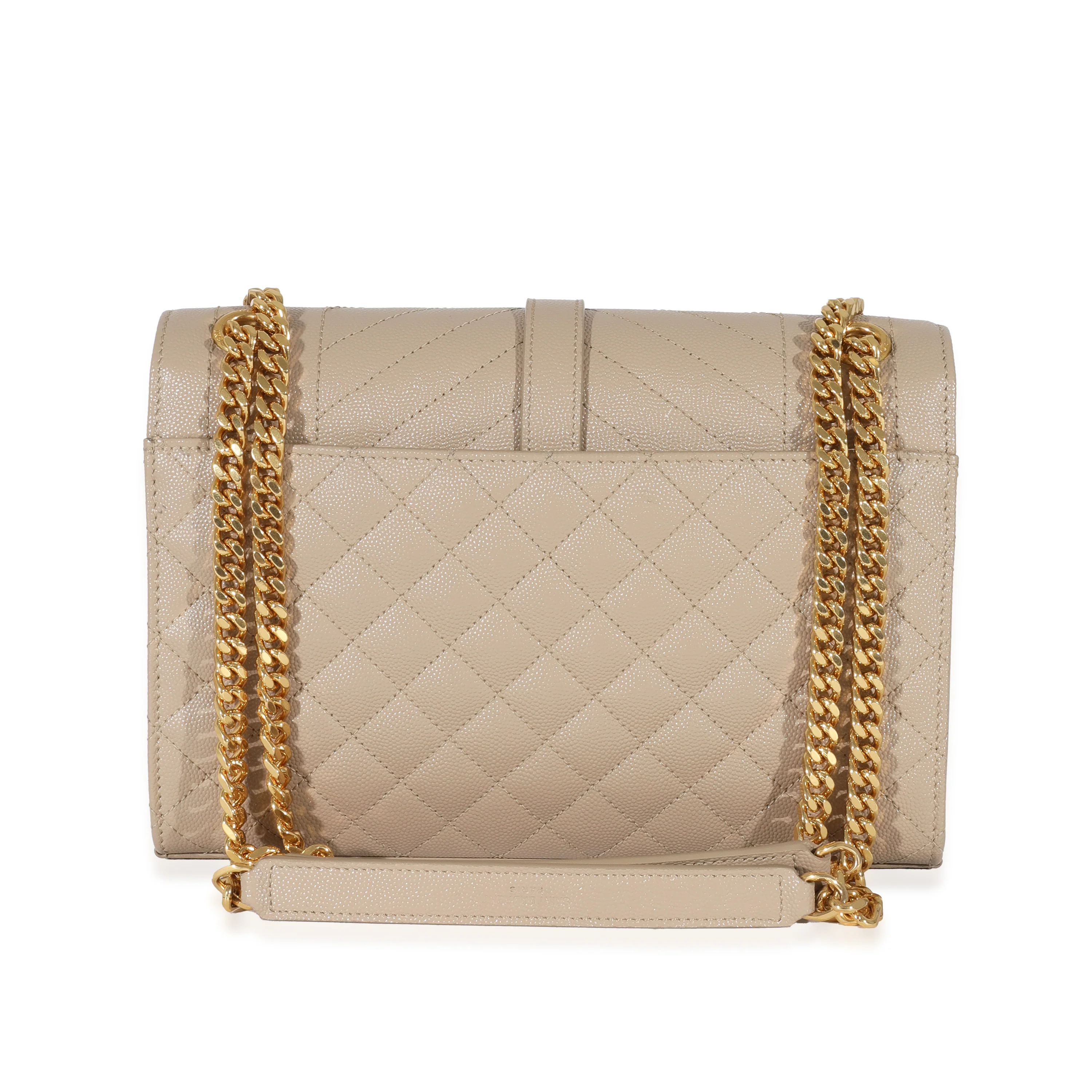 Saint Laurent Beige Grain De Poudre Medium Envelope In Mix Flap Bag - Image 3