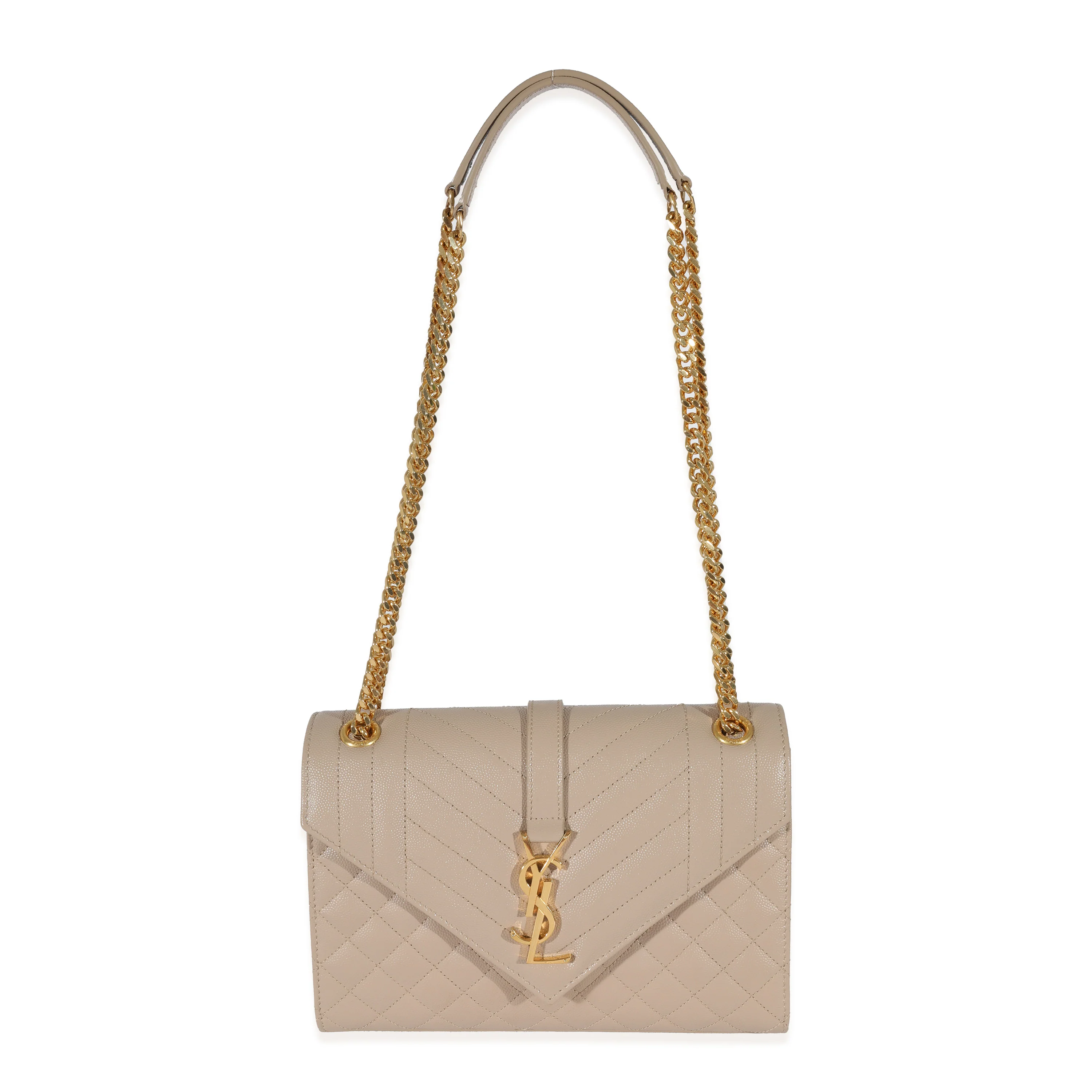 Saint Laurent Beige Grain De Poudre Medium Envelope In Mix Flap Bag - Image 4