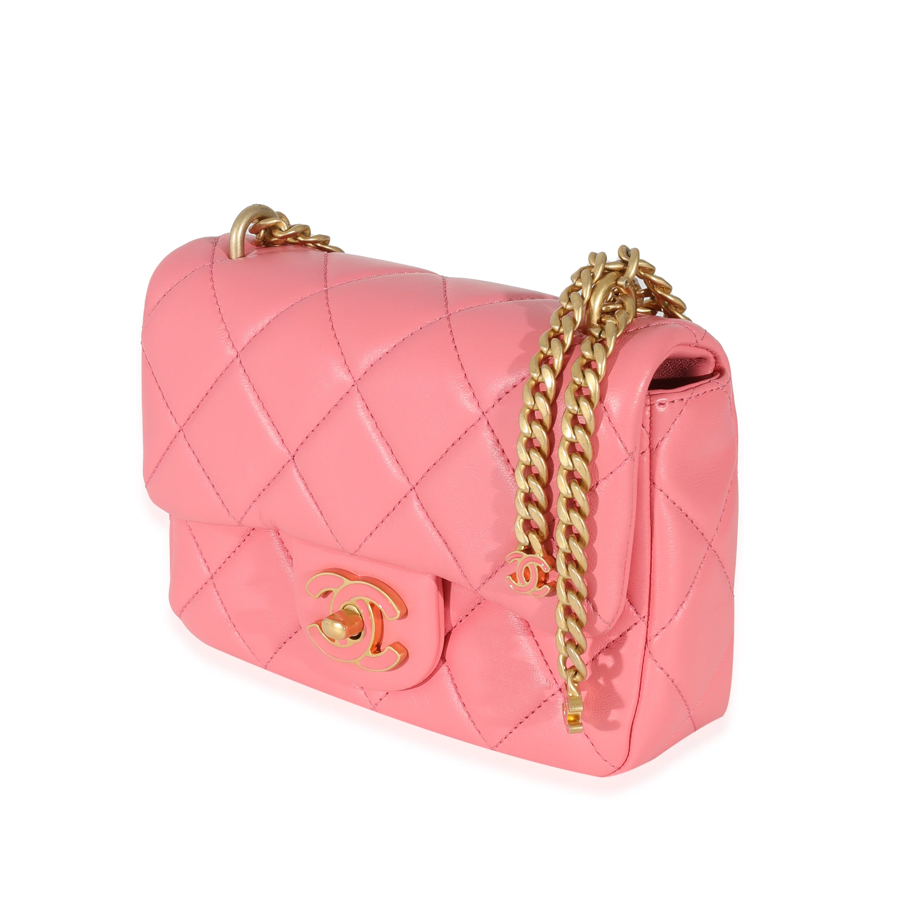 Chanel 22P Pink Lambskin Enamel Mini Pending Square Flap Bag - Image 2