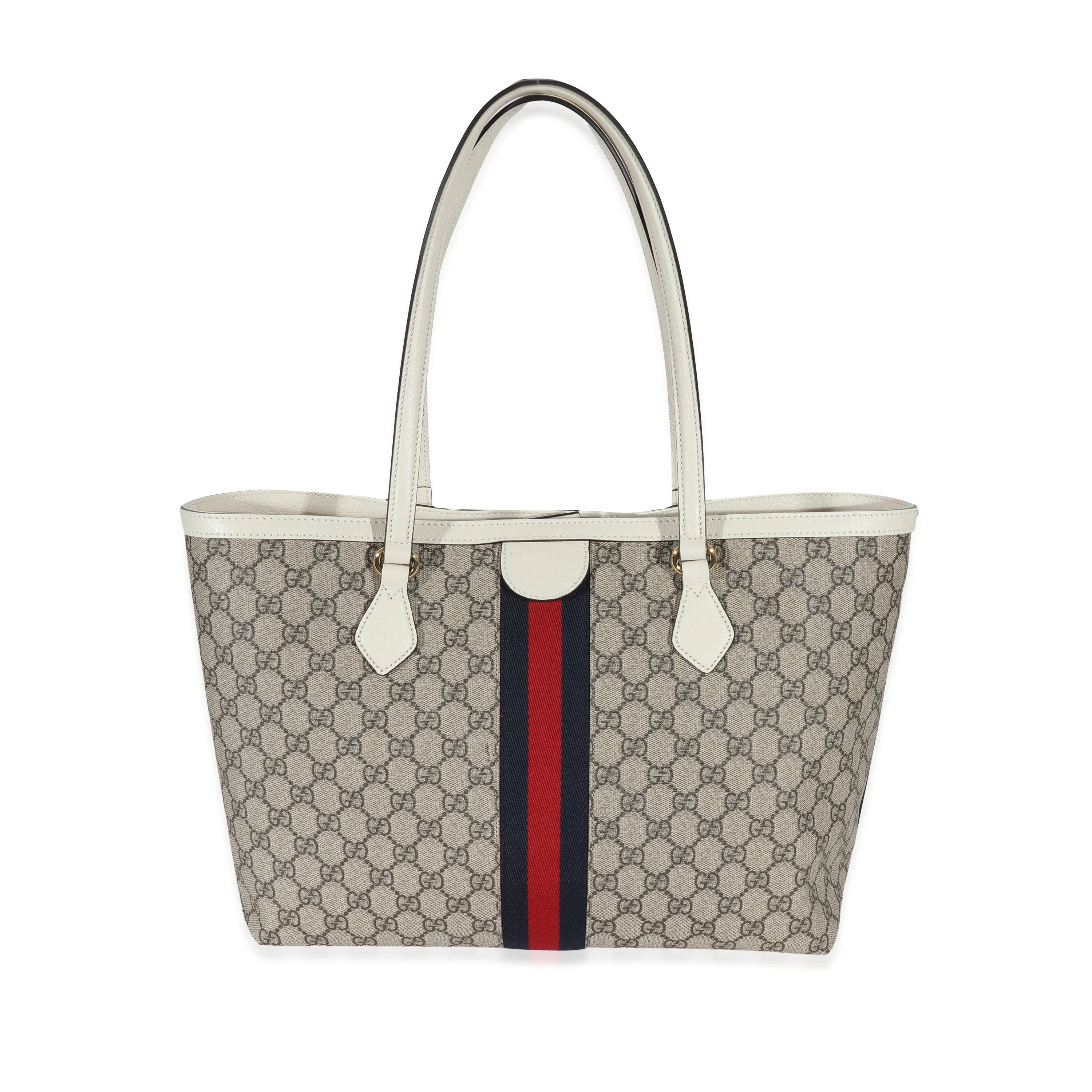 Gucci Beige GG Supreme White Leather Medium Ophidia Tote - Image 3