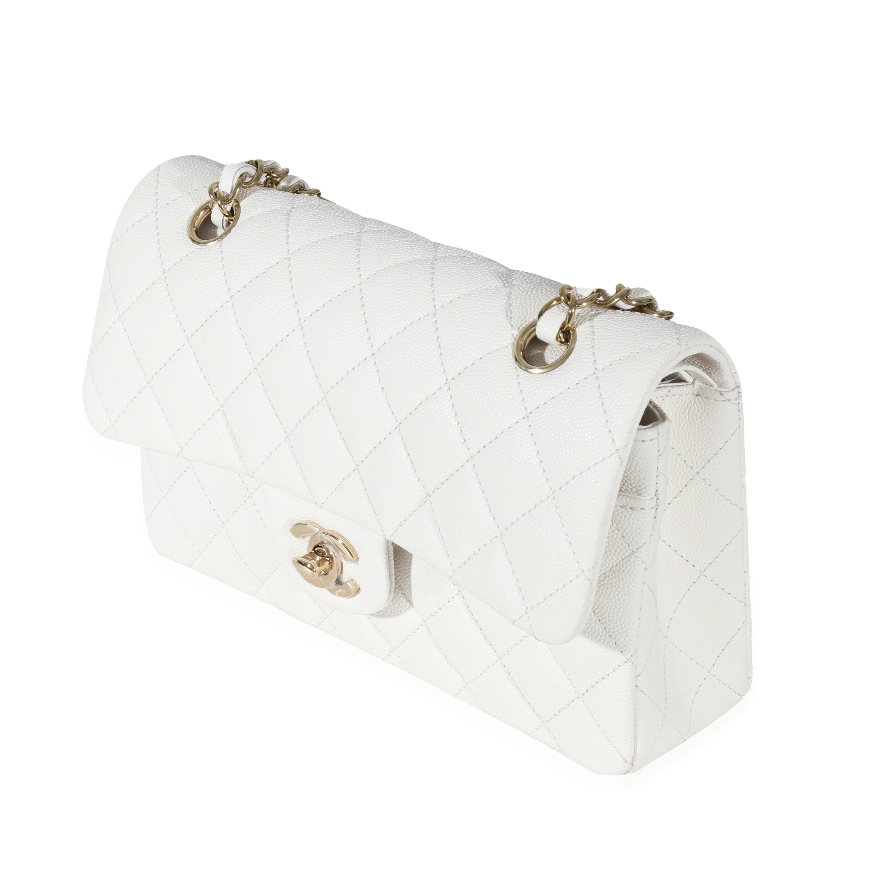 Chanel 23C White Caviar Small Classic Double Flap Bag - Image 2