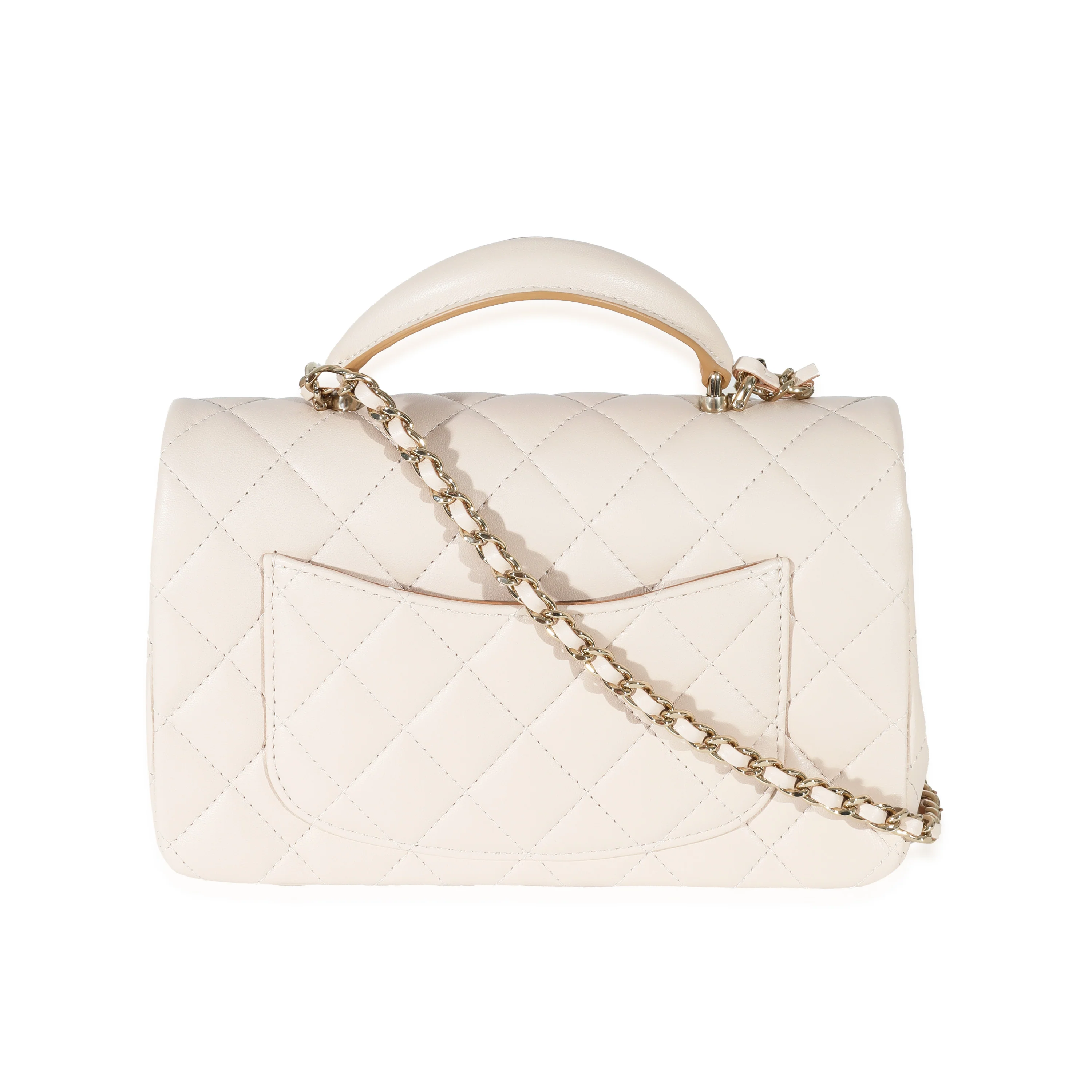 Chanel Beige Brown Quilted Bi-Color Lambskin Mini Top Handle Rectangular Flap - Image 3