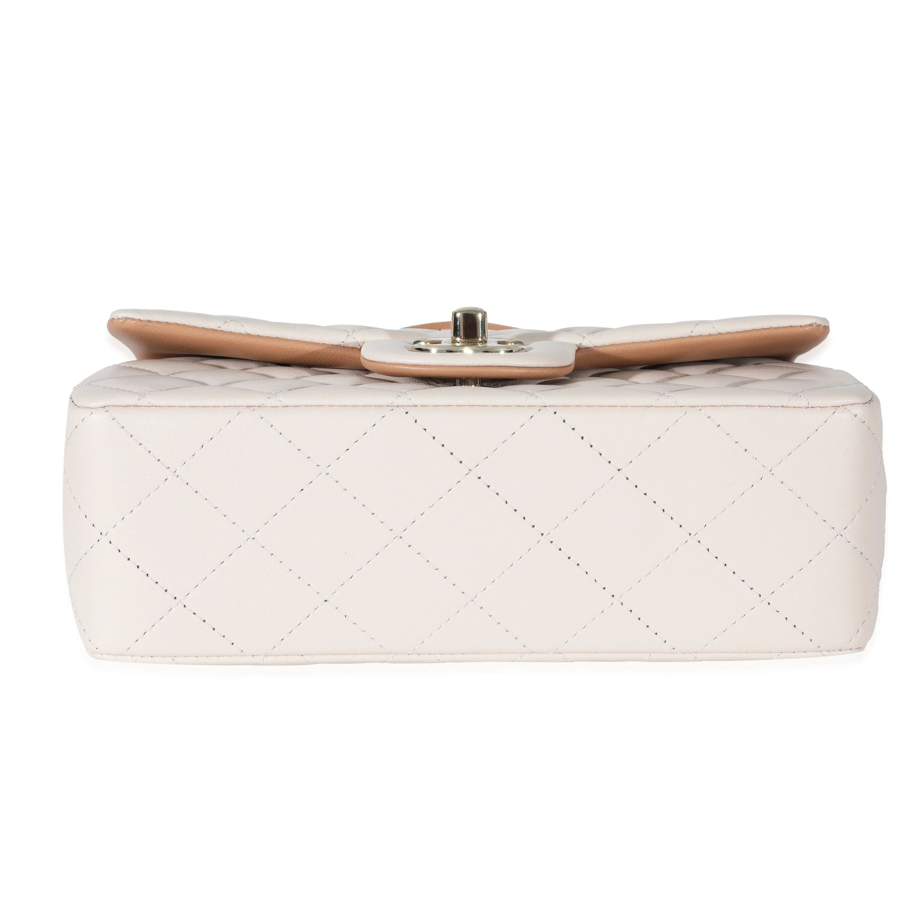 Chanel Beige Brown Quilted Bi-Color Lambskin Mini Top Handle Rectangular Flap - Image 5