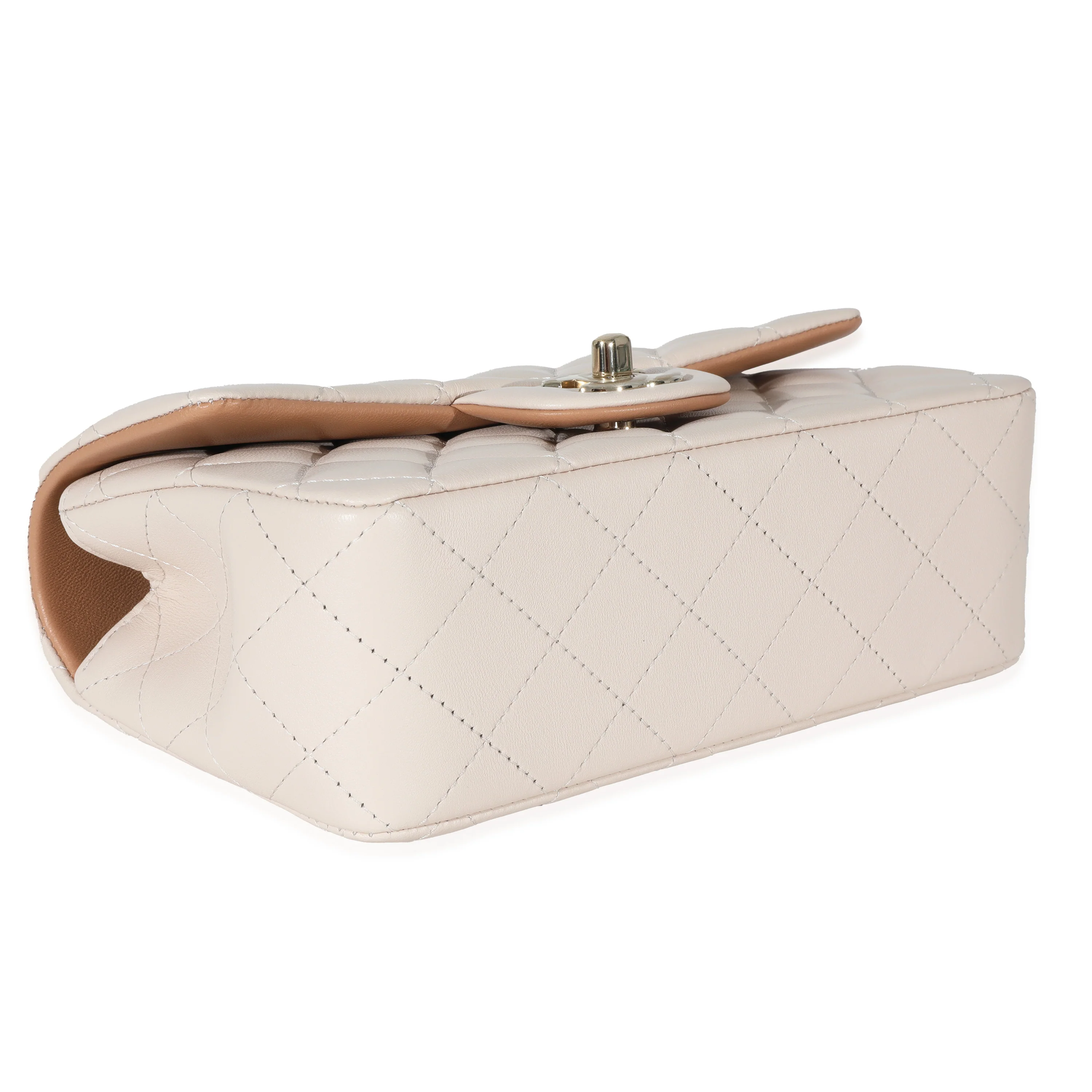Chanel Beige Brown Quilted Bi-Color Lambskin Mini Top Handle Rectangular Flap - Image 6