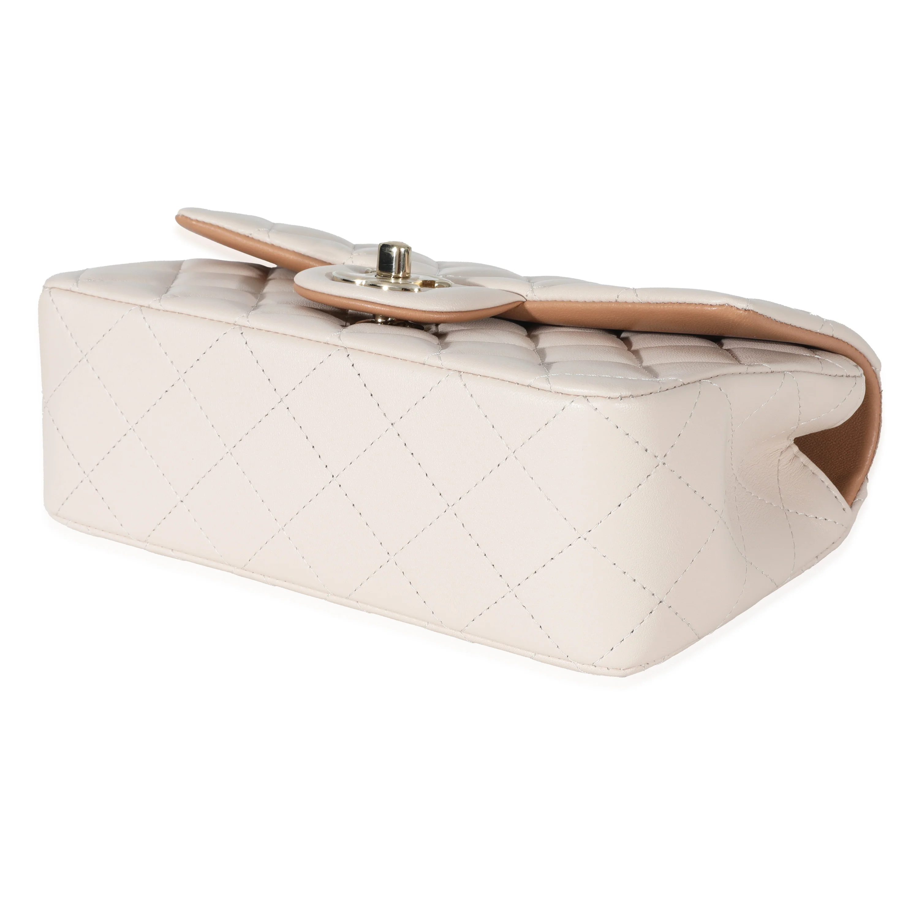 Chanel Beige Brown Quilted Bi-Color Lambskin Mini Top Handle Rectangular Flap - Image 7