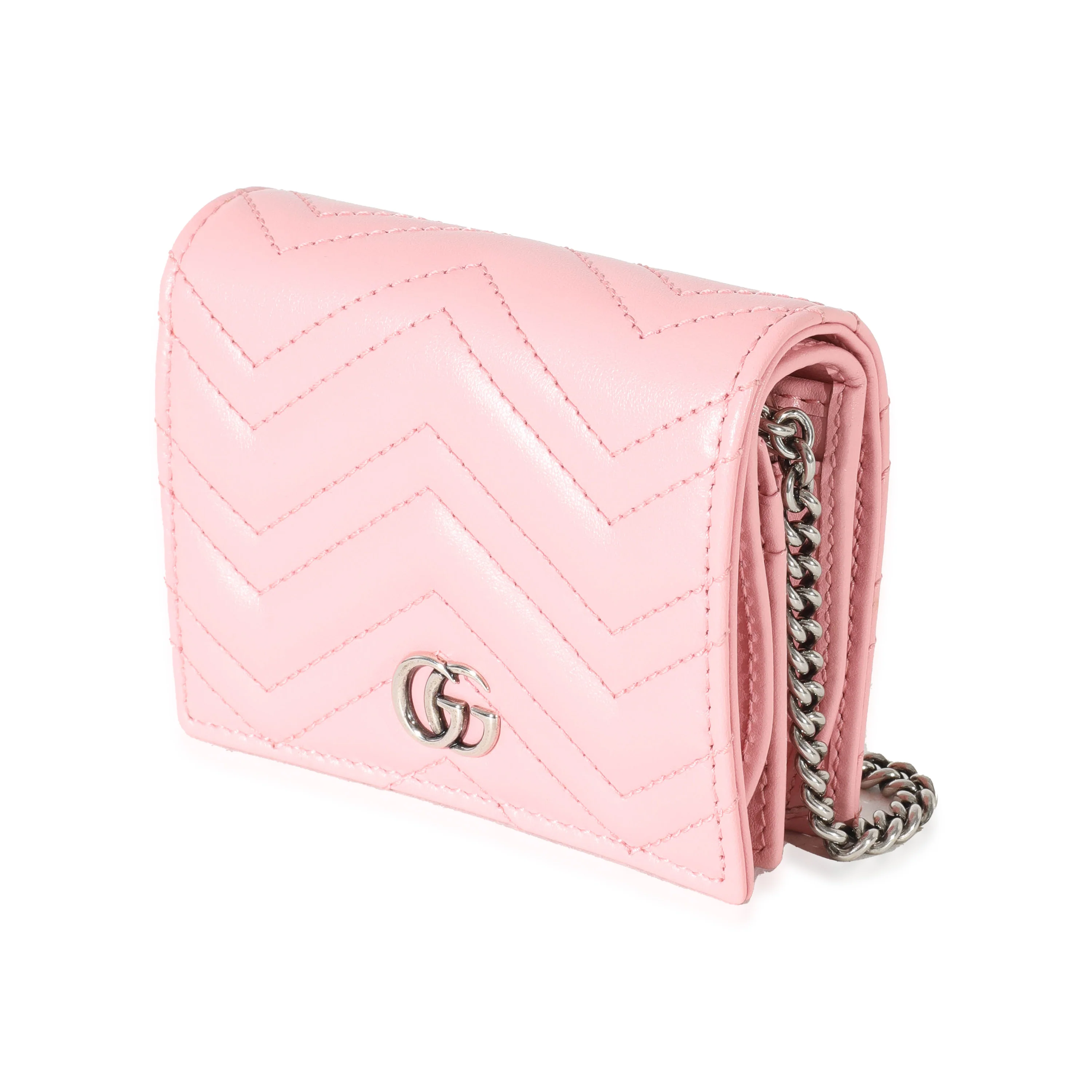 Gucci Pink Matelasse GG Marmont Card Case On Chain - Image 2