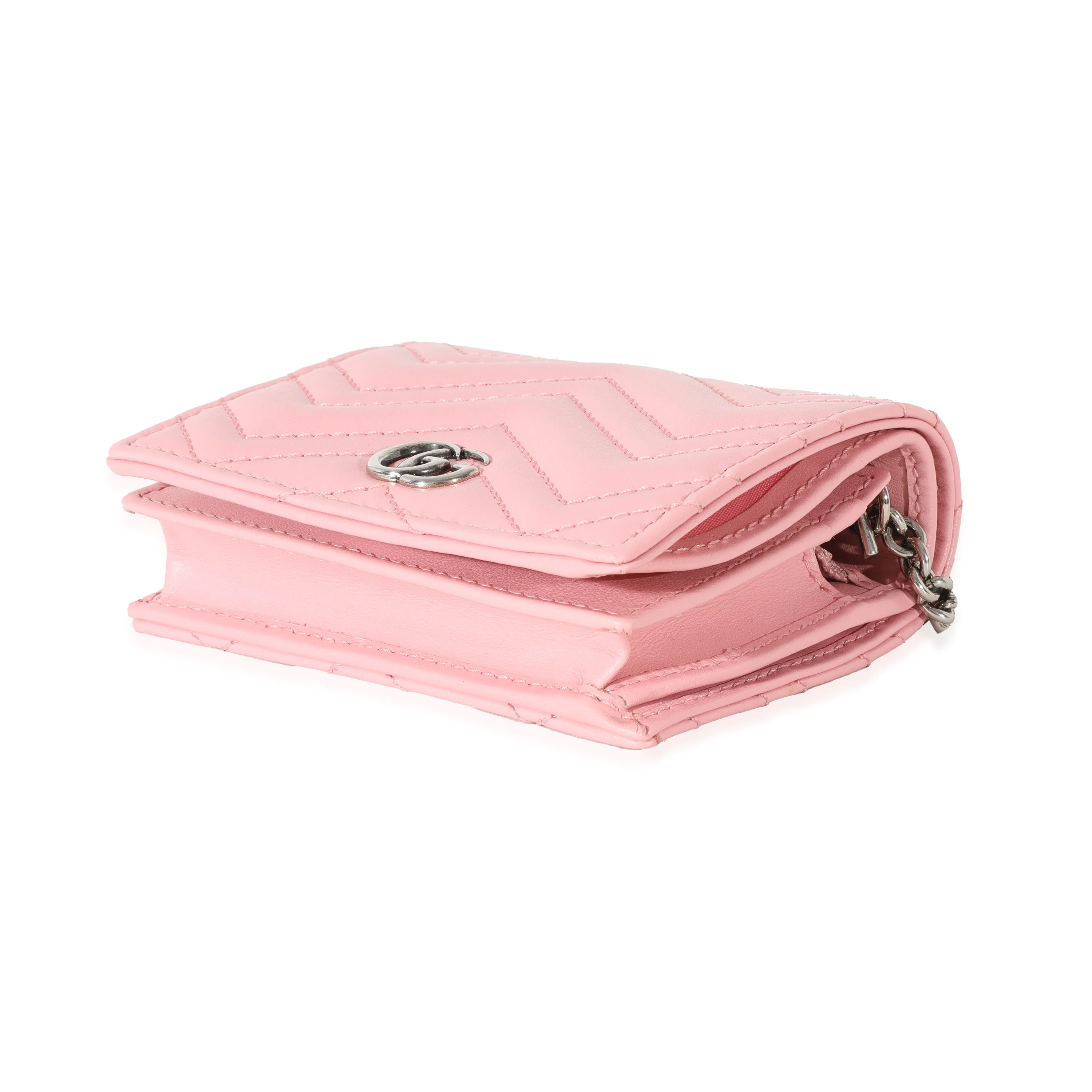 Gucci Pink Matelasse GG Marmont Card Case On Chain - Image 4
