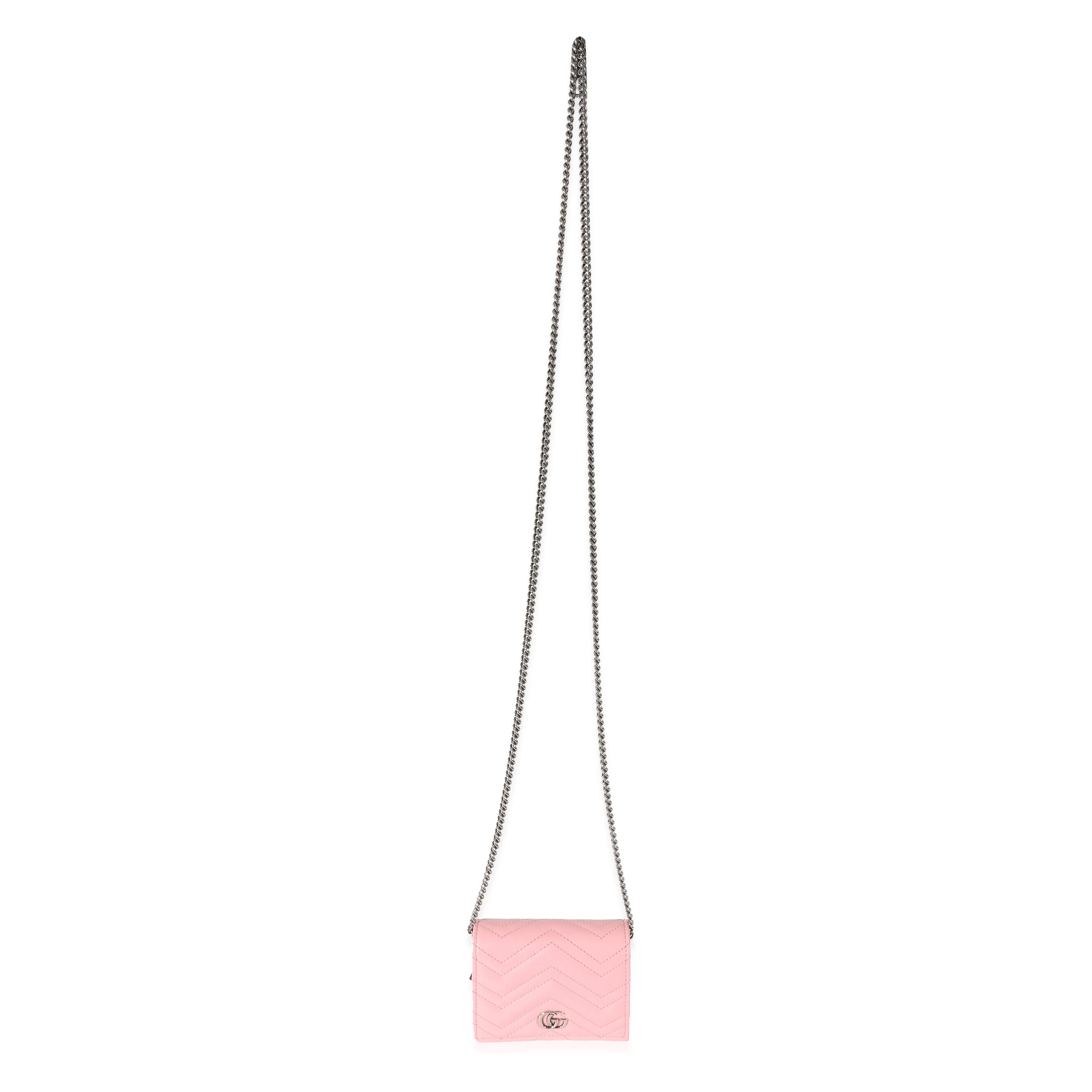 Gucci Pink Matelasse GG Marmont Card Case On Chain - Image 5
