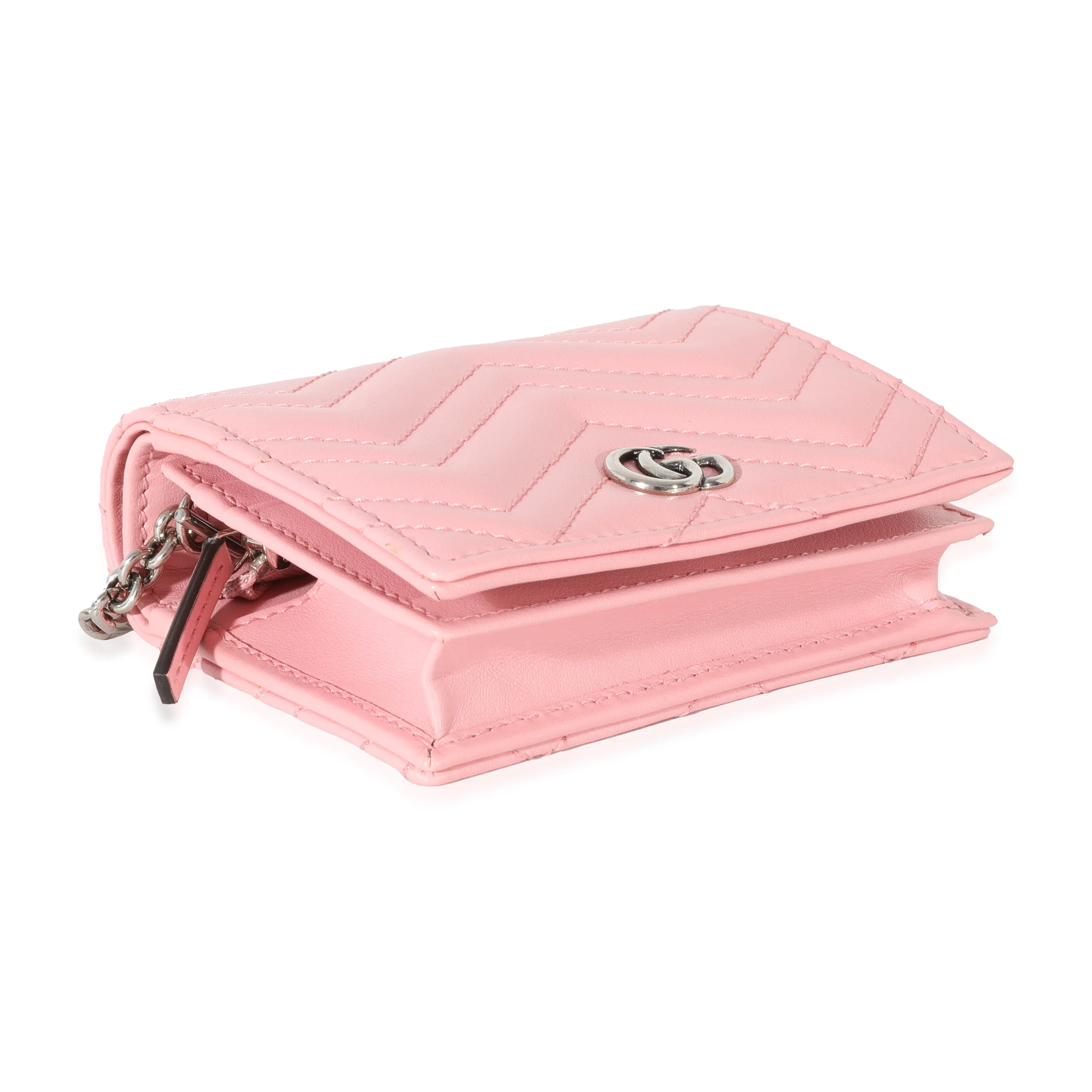 Gucci Pink Matelasse GG Marmont Card Case On Chain - Image 6