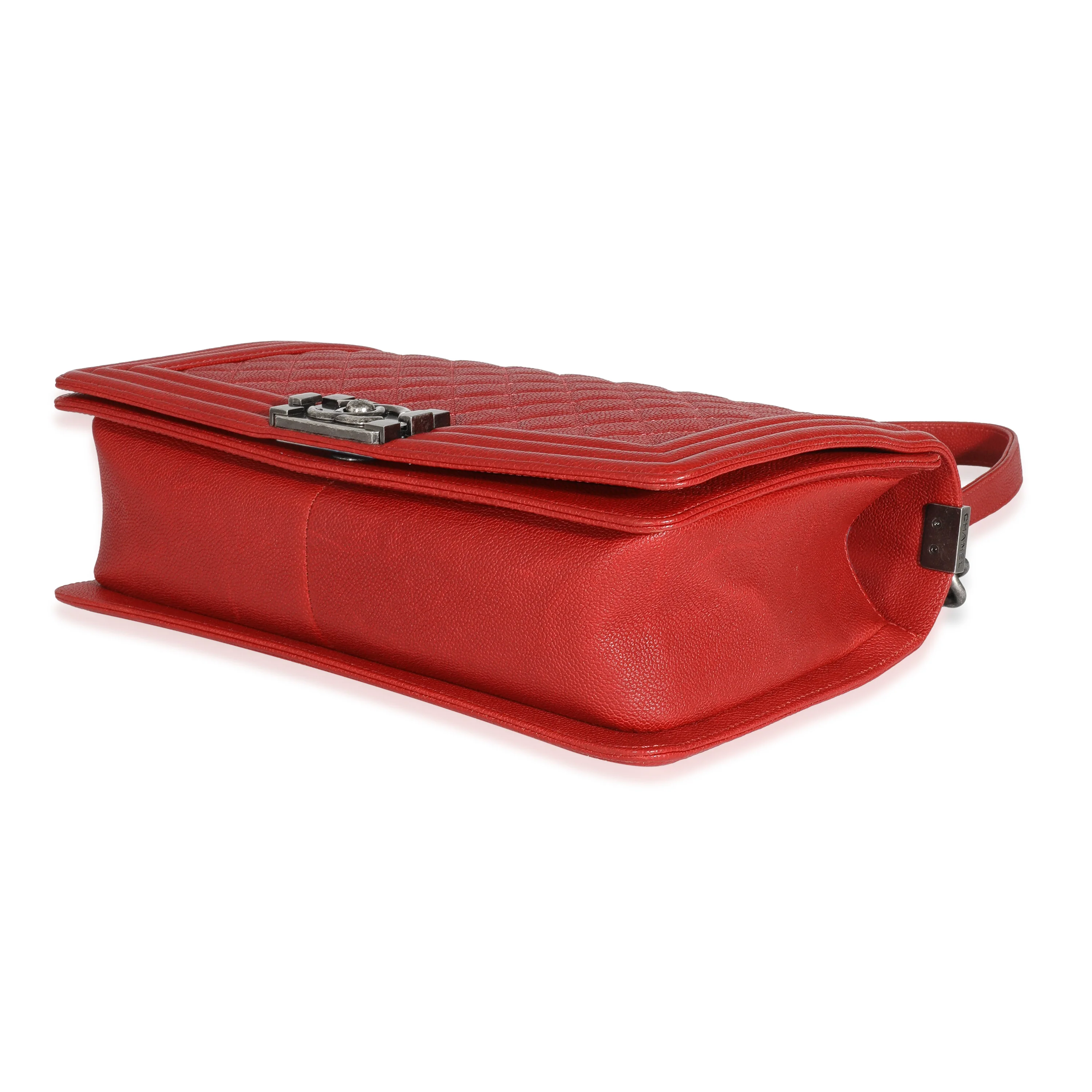 Chanel 16A Red Quilted Caviar New Medium Boy Bag - Image 4