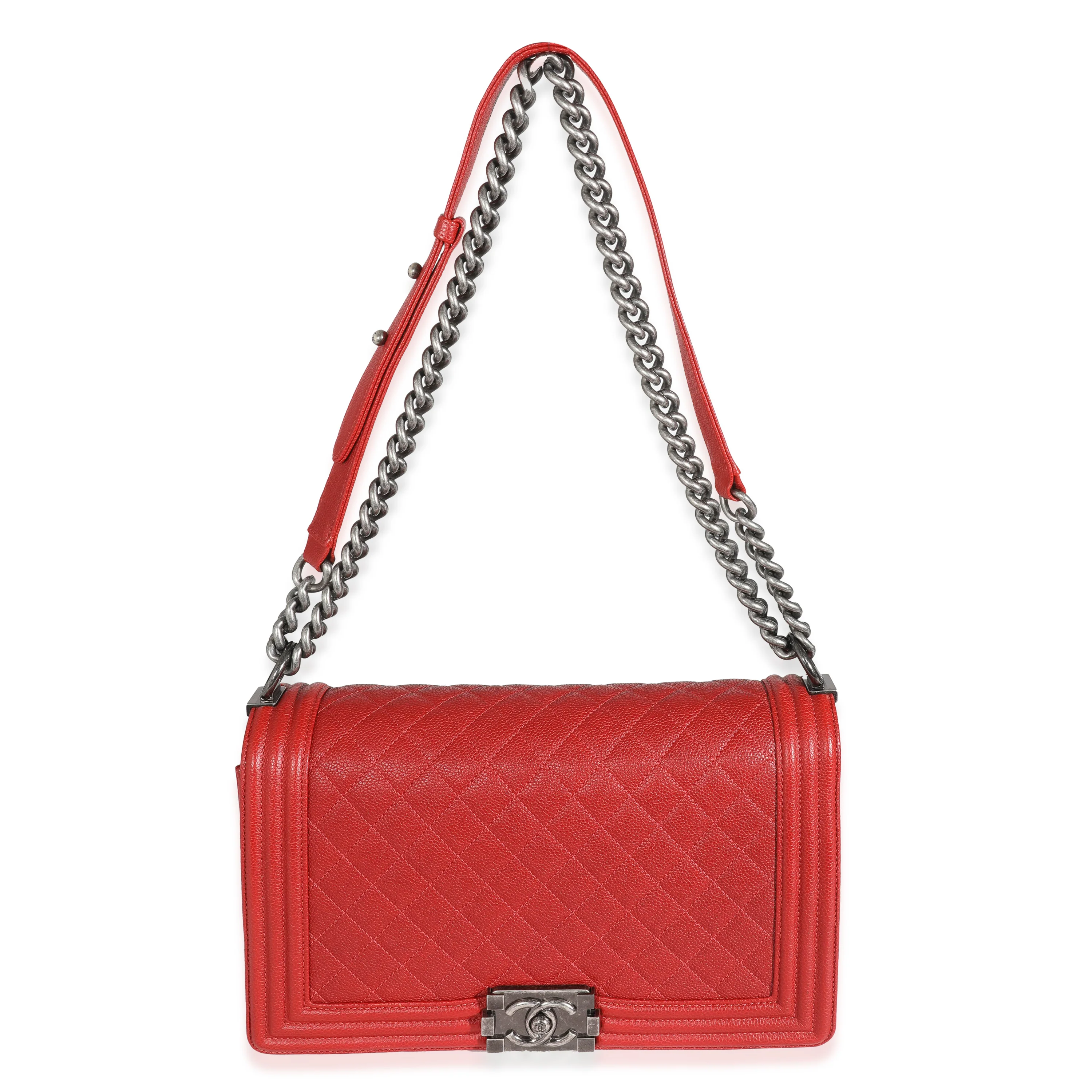 Chanel 16A Red Quilted Caviar New Medium Boy Bag - Image 8