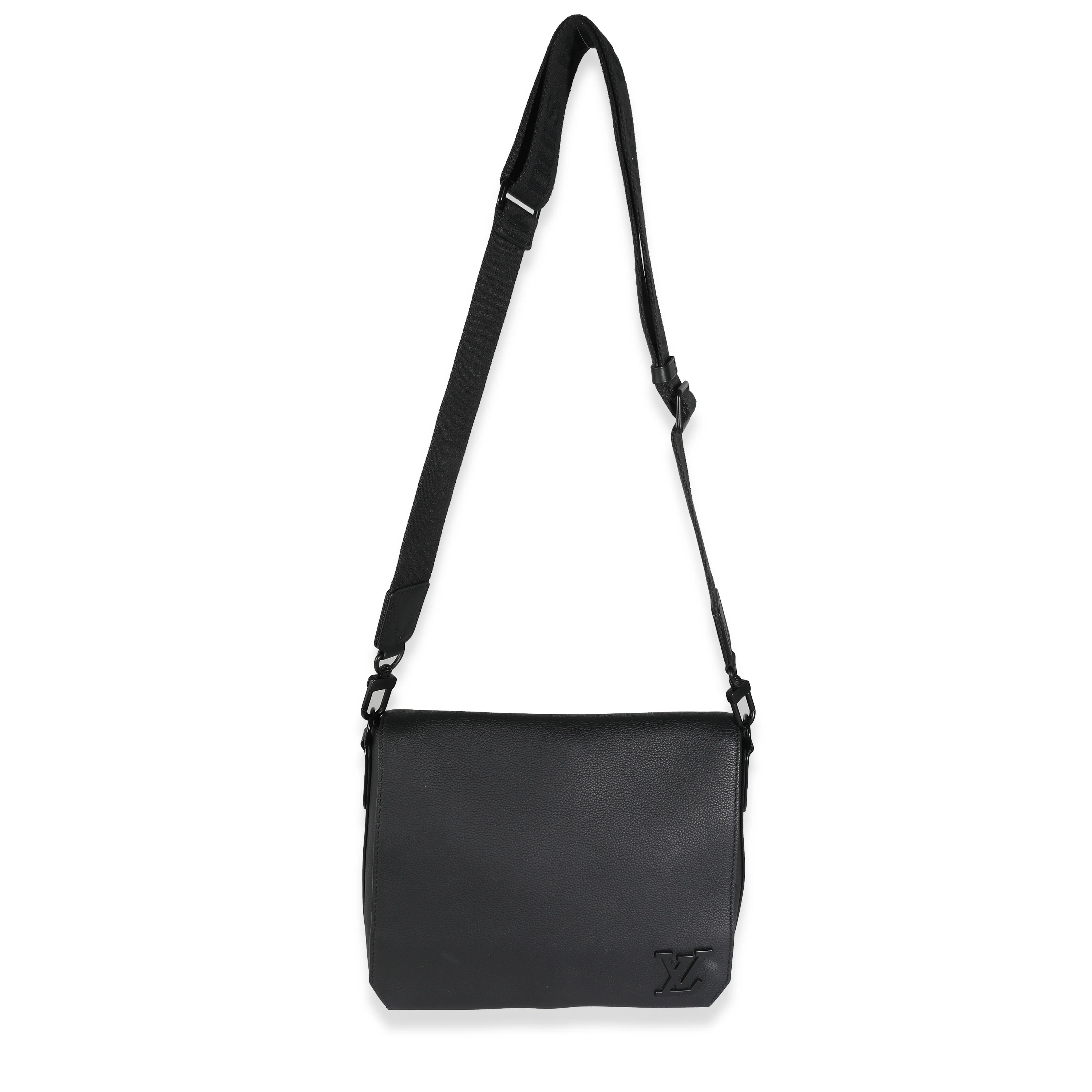 Black Grained Calf Leather Aerogram Takeoff Messenger - Image 8