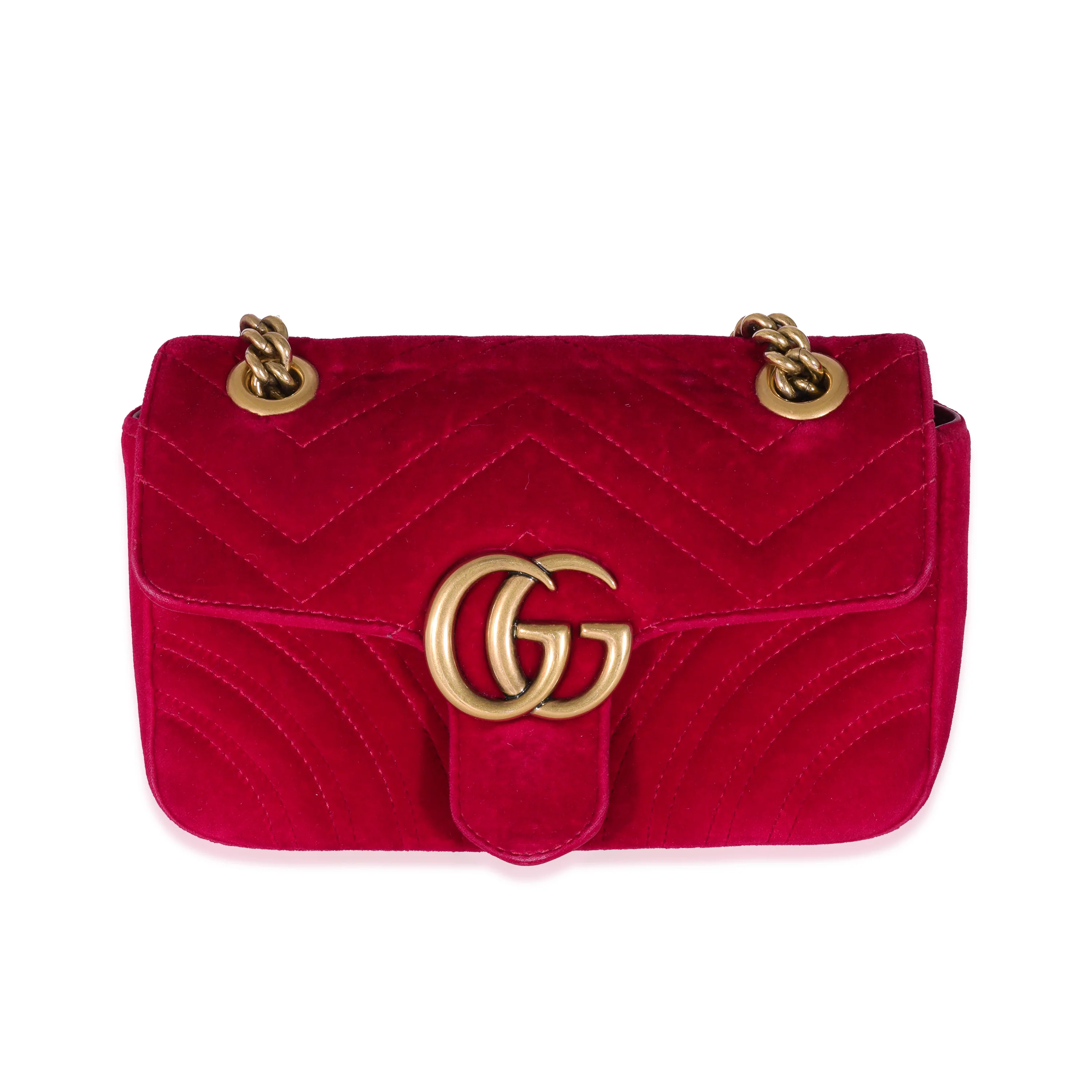 Gucci Red Velvet Matelassé Mini Marmont Shoulder Bag Mini