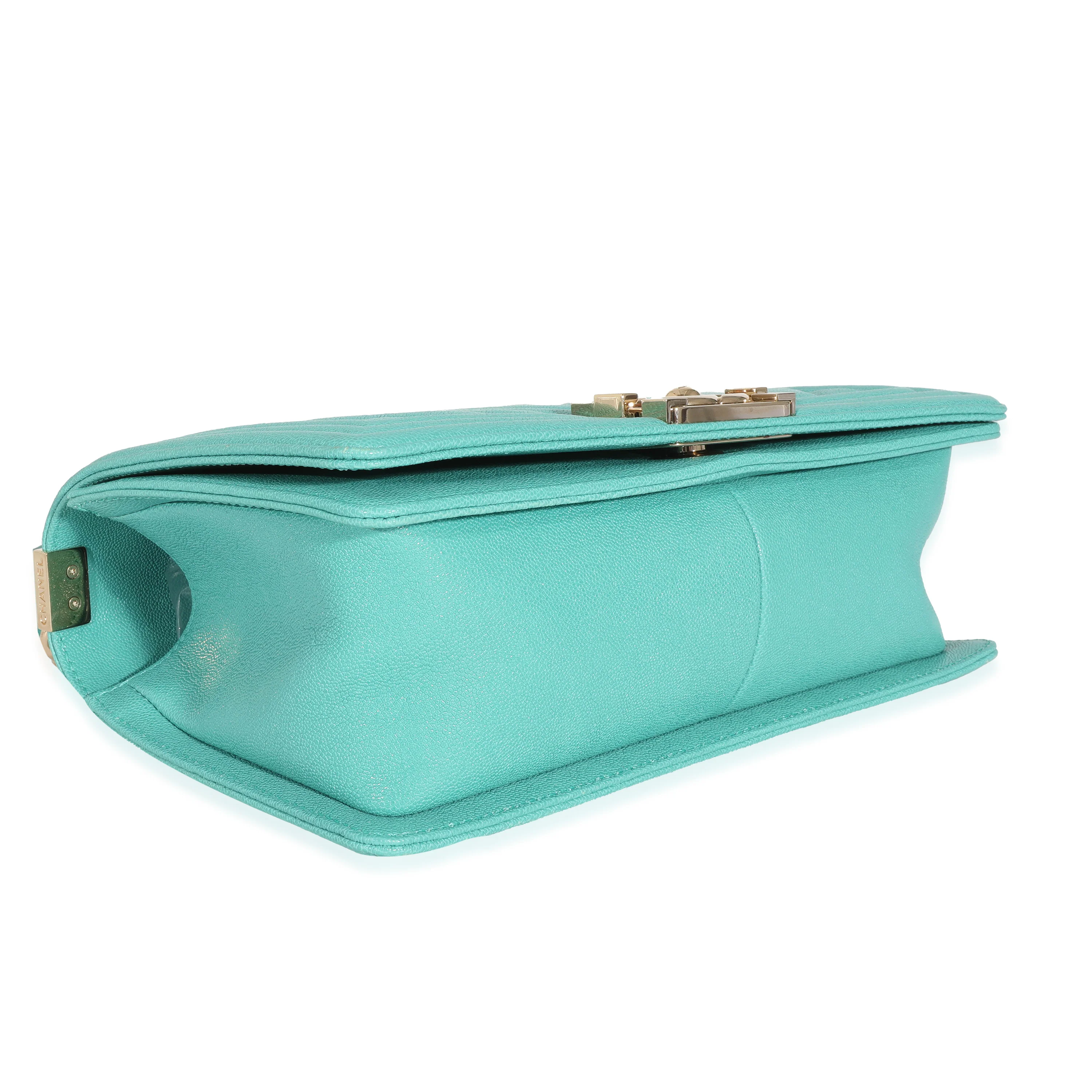Chanel 19S Teal Chevron Caviar Medium Boy Bag - Image 6