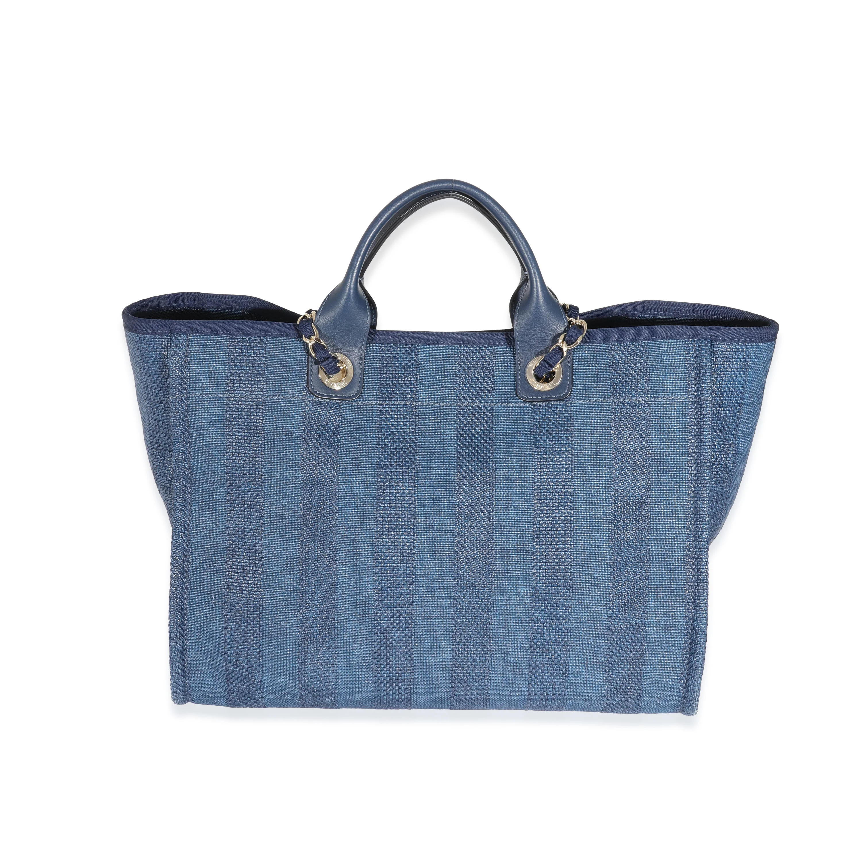Striped Navy Mixed Fibres Large Deauville Tote - Image 3