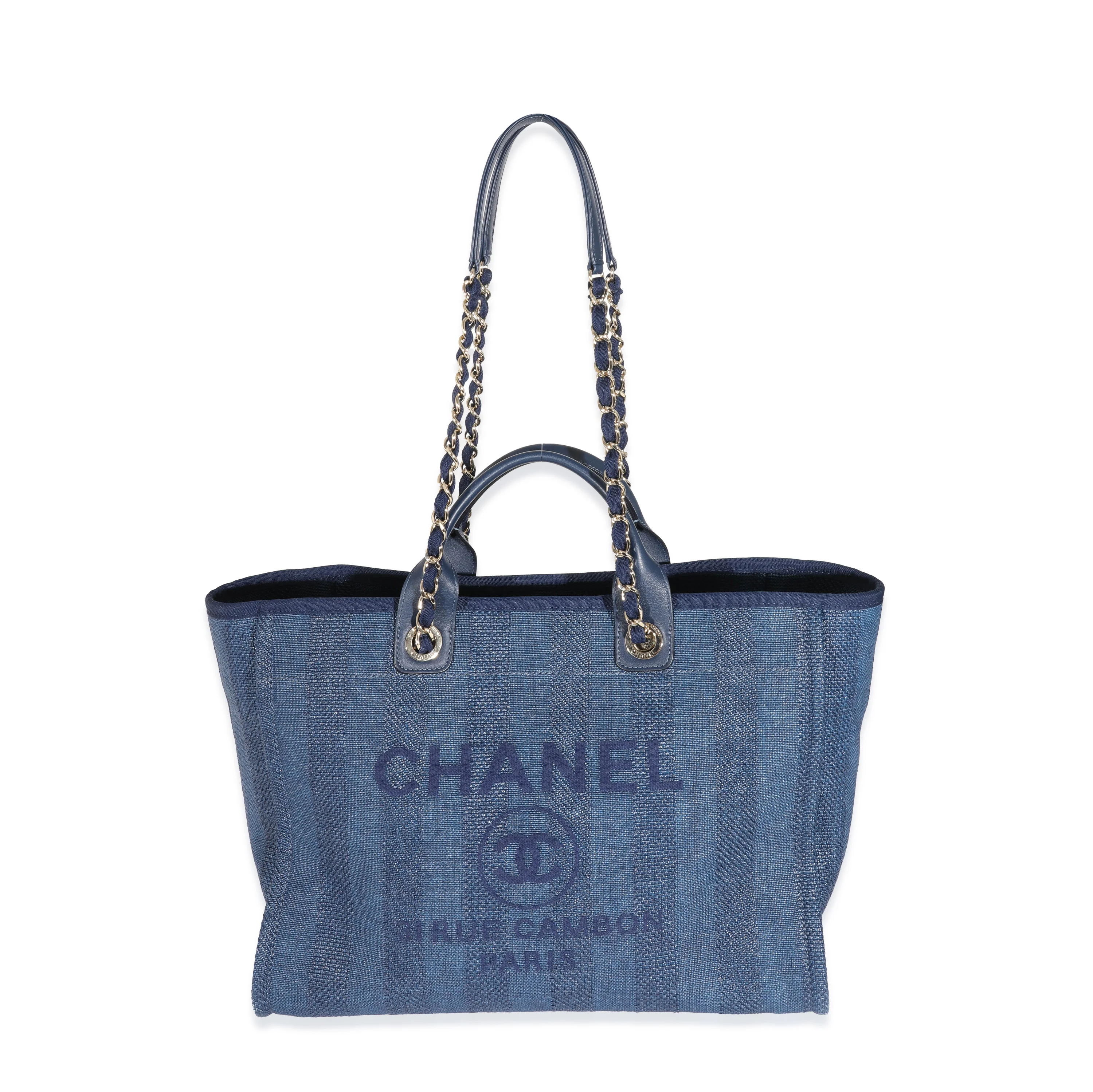 Striped Navy Mixed Fibres Large Deauville Tote - Image 5