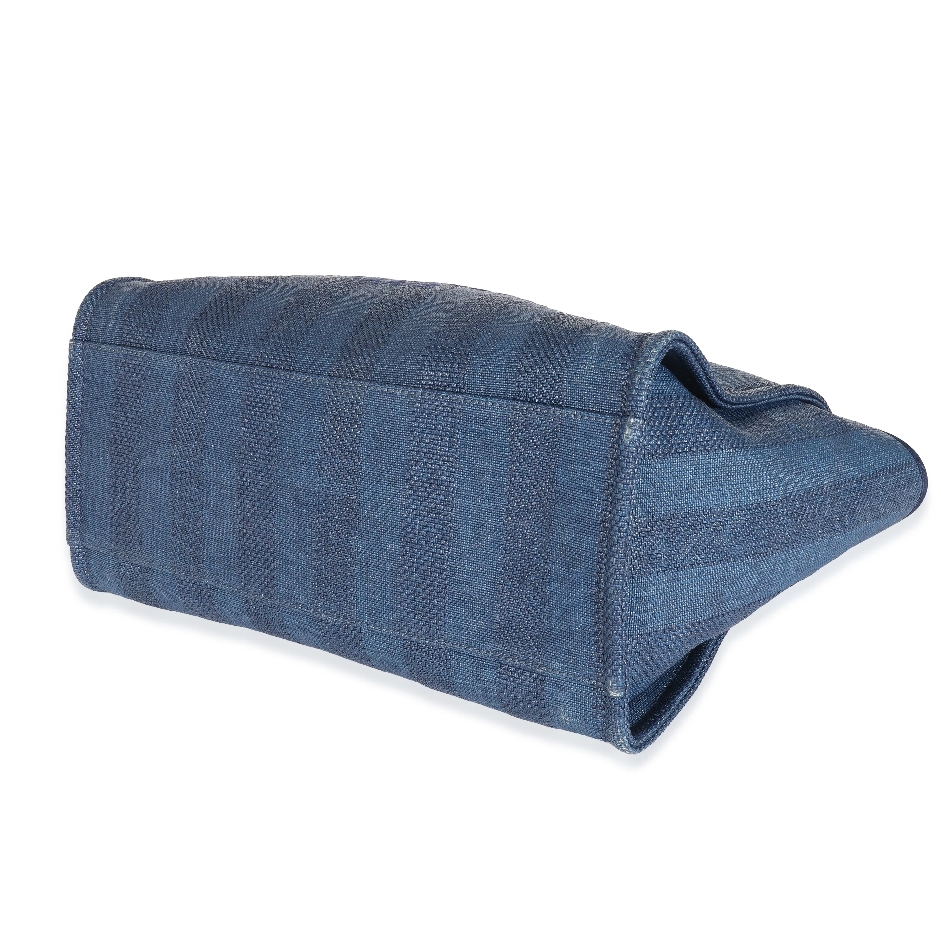 Striped Navy Mixed Fibres Large Deauville Tote - Image 6
