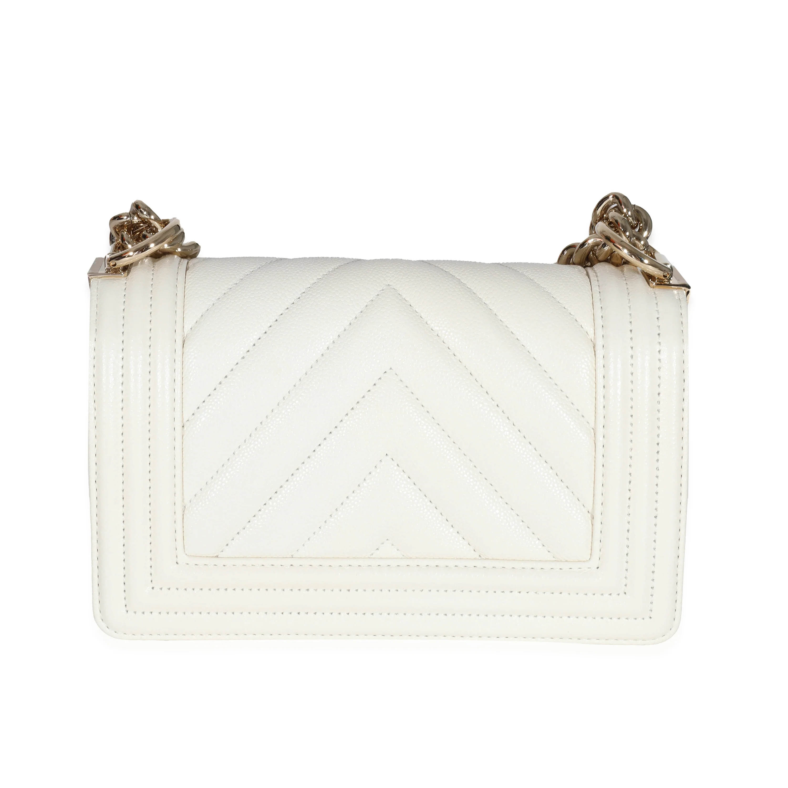 Chanel 23C White Caviar Chevron Small Boy Bag - Image 3