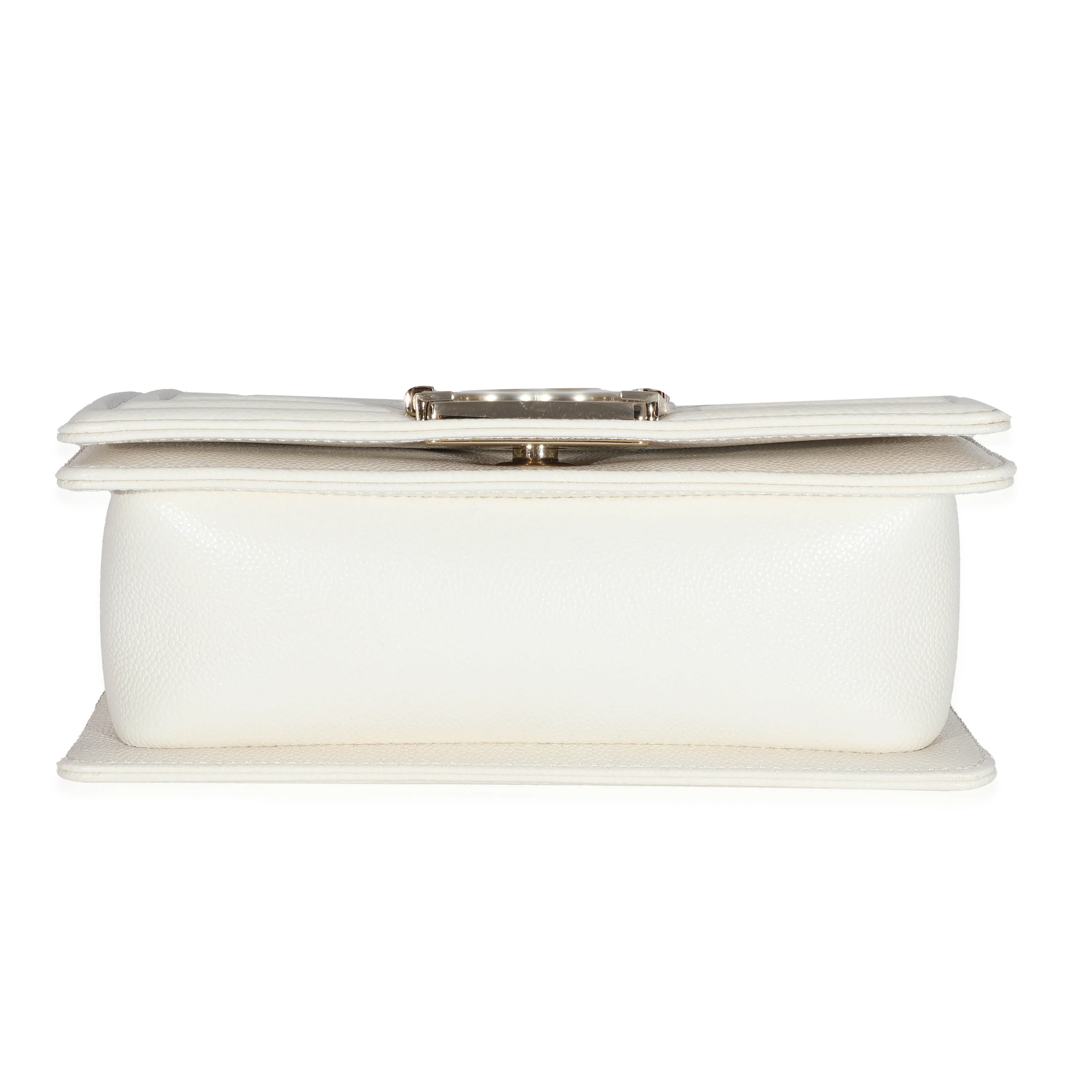 Chanel 23C White Caviar Chevron Small Boy Bag - Image 5