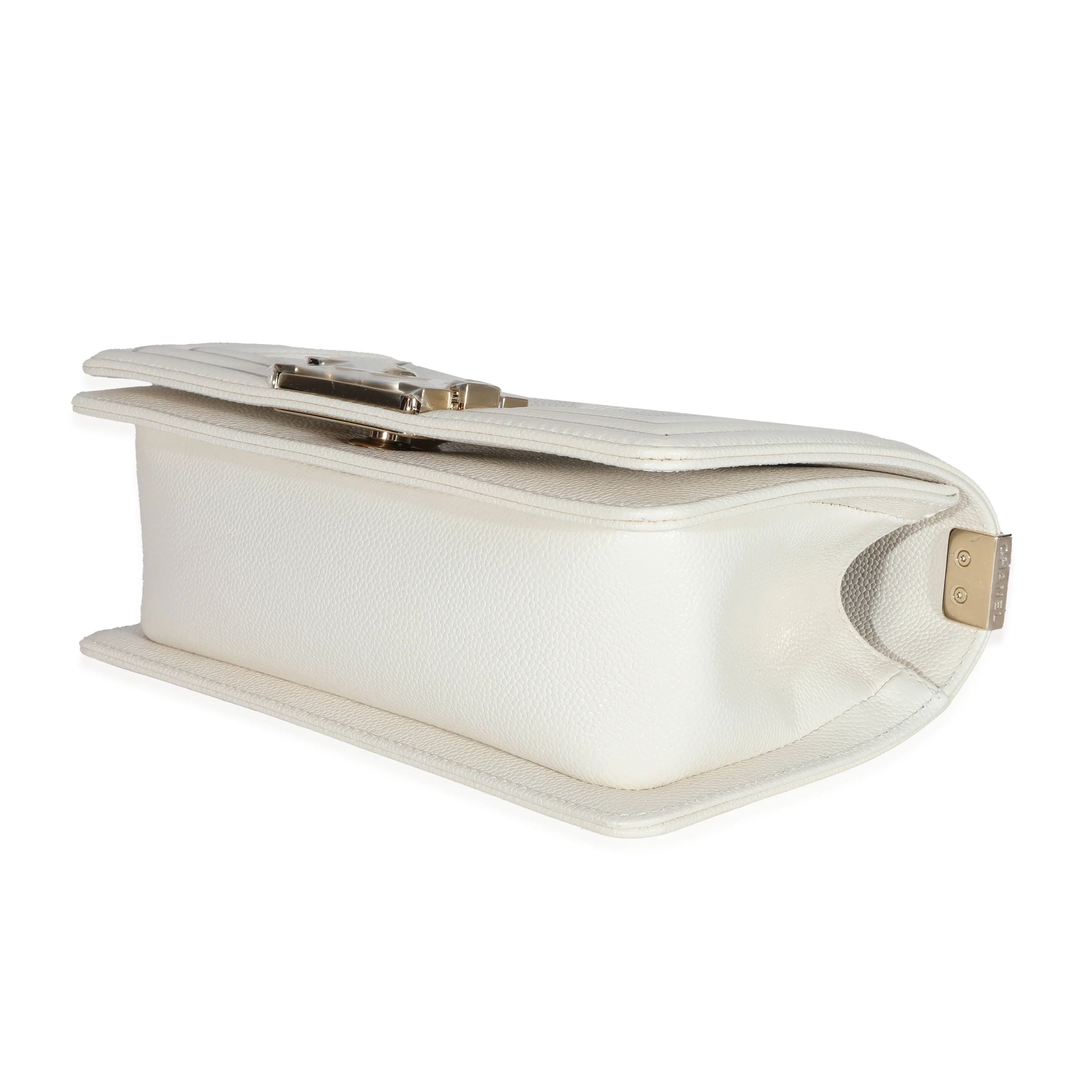 Chanel 23C White Caviar Chevron Small Boy Bag - Image 7
