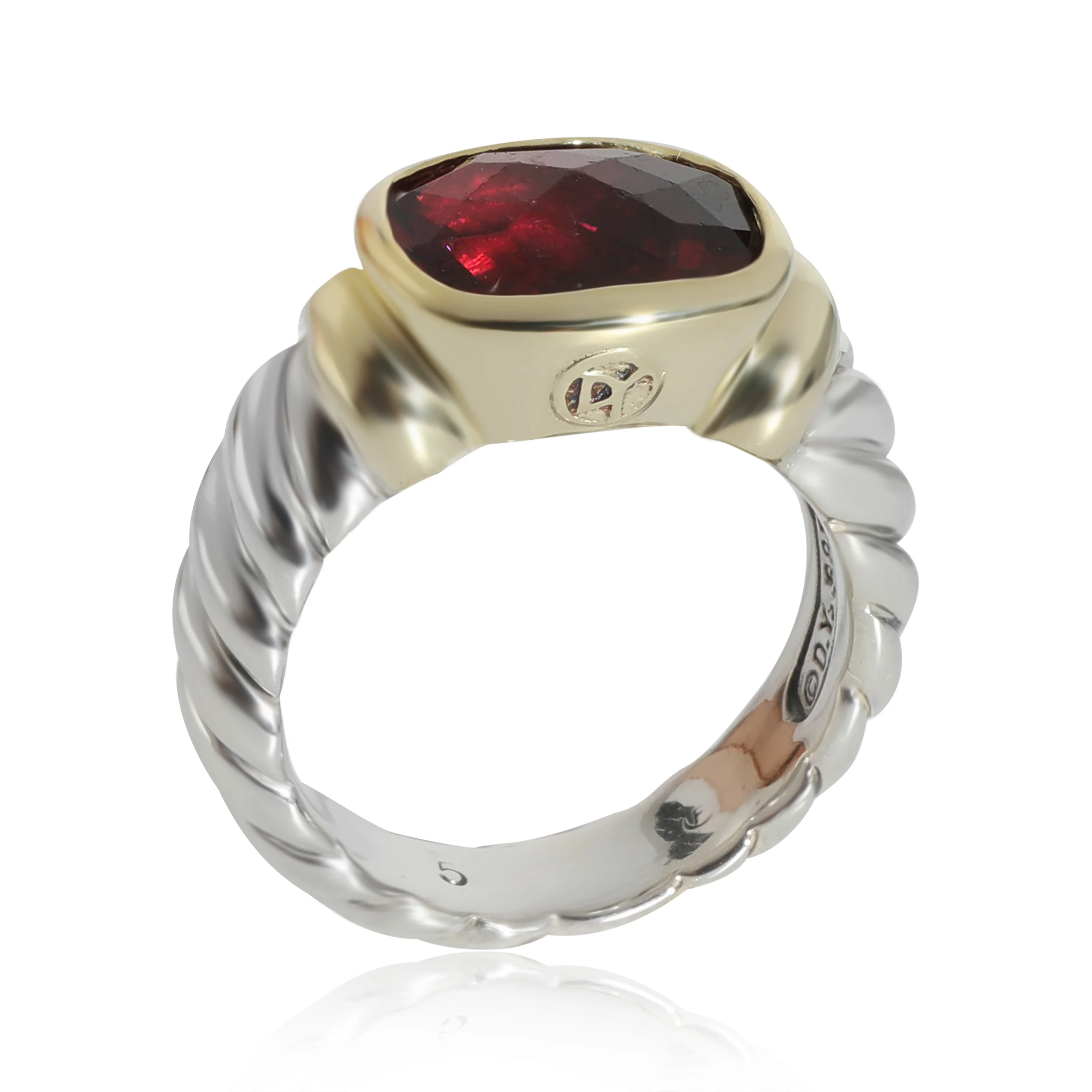 David Yurman Cable Garnet Ring in 14k Yellow Gold/Sterling Silver - Image 3