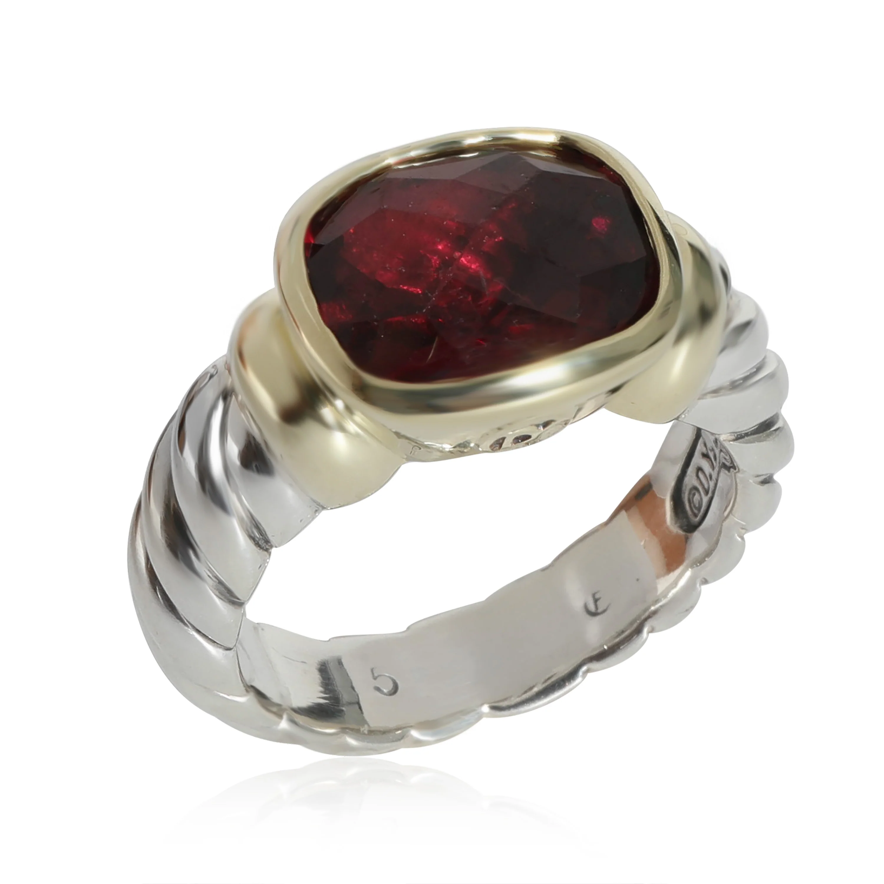 David Yurman Cable Garnet Ring in 14k Yellow Gold/Sterling Silver - Image 4