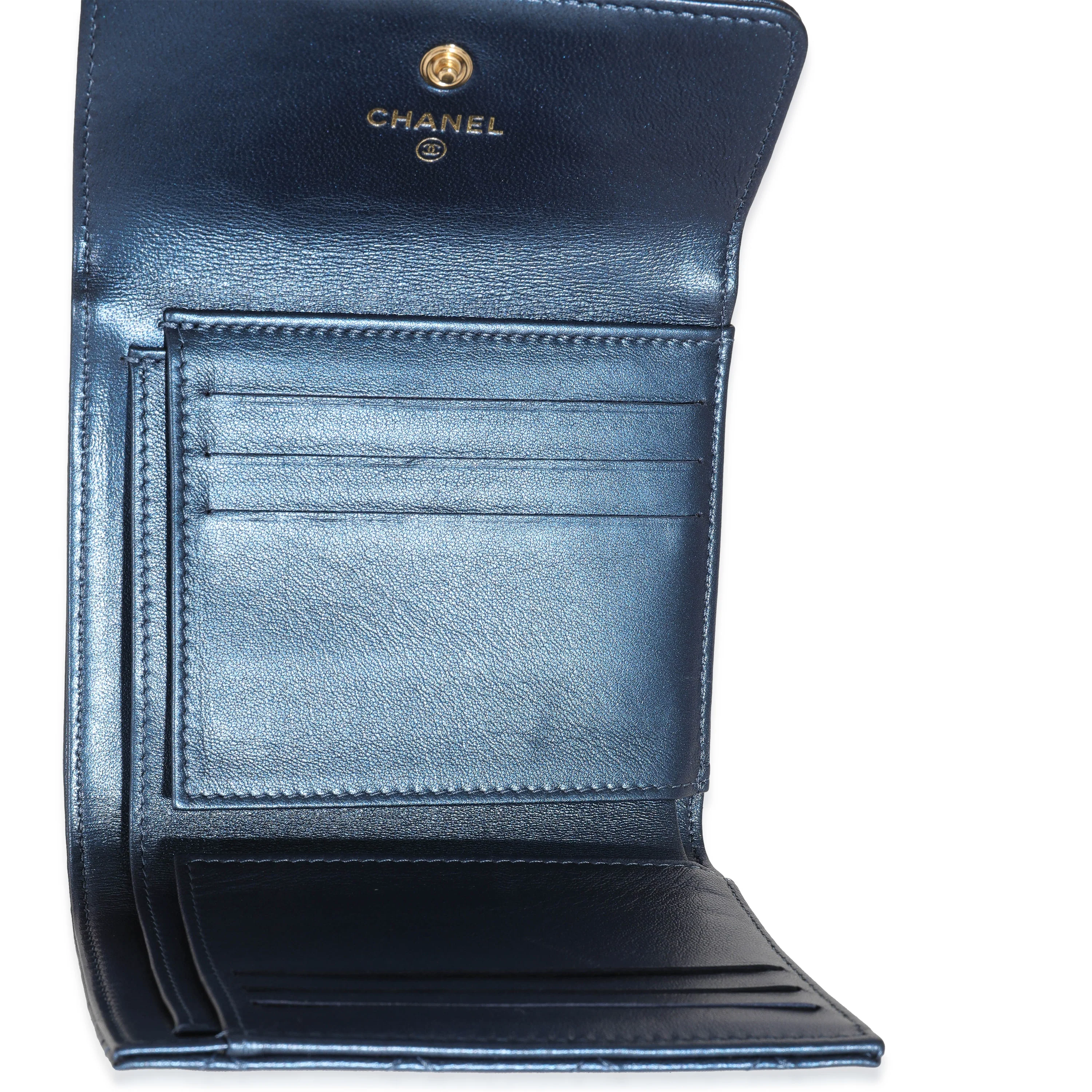 Chanel Navy Metallic Lambskin Boy Wallet - Image 4