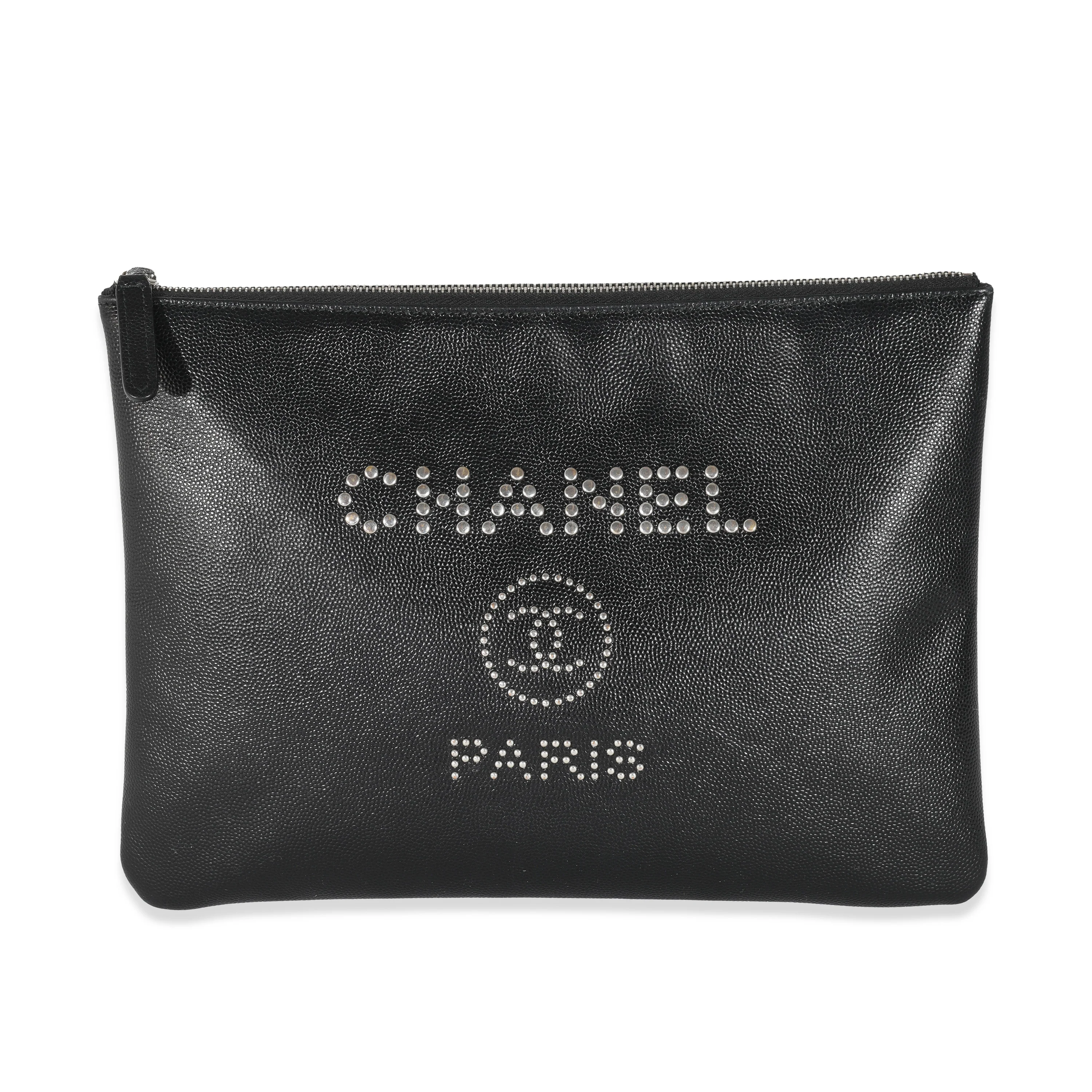 Chanel Black Caviar Studded Deauville Pouch